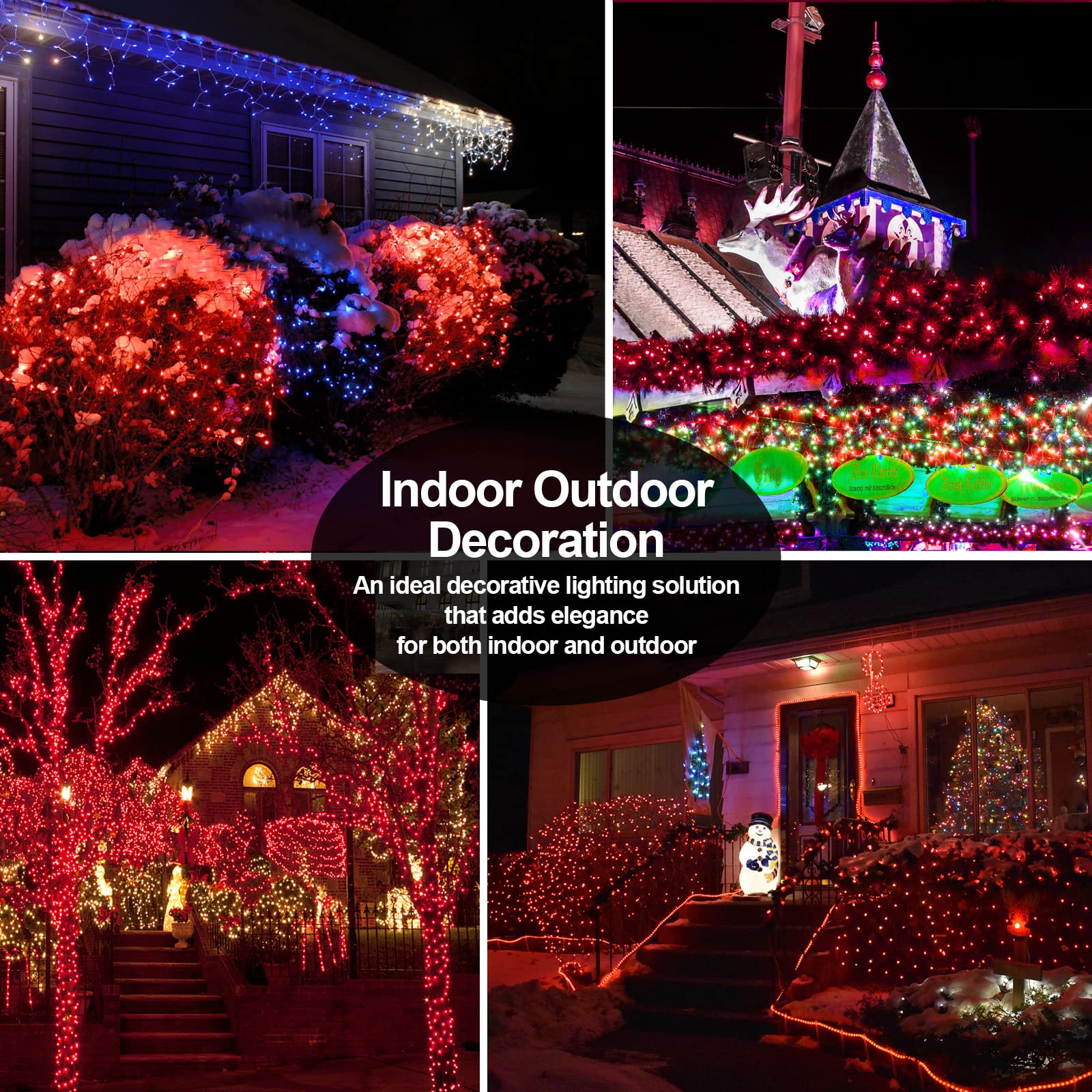 Jxledayy 200 Ft 500 Led Christmas Lights Outdoor Fairy Lights Plug In Extra Long String Lights Clear Wire Waterproof 8 Modes Timer For Outside House Tree Garden Yard Wedding Party Decorations-Red