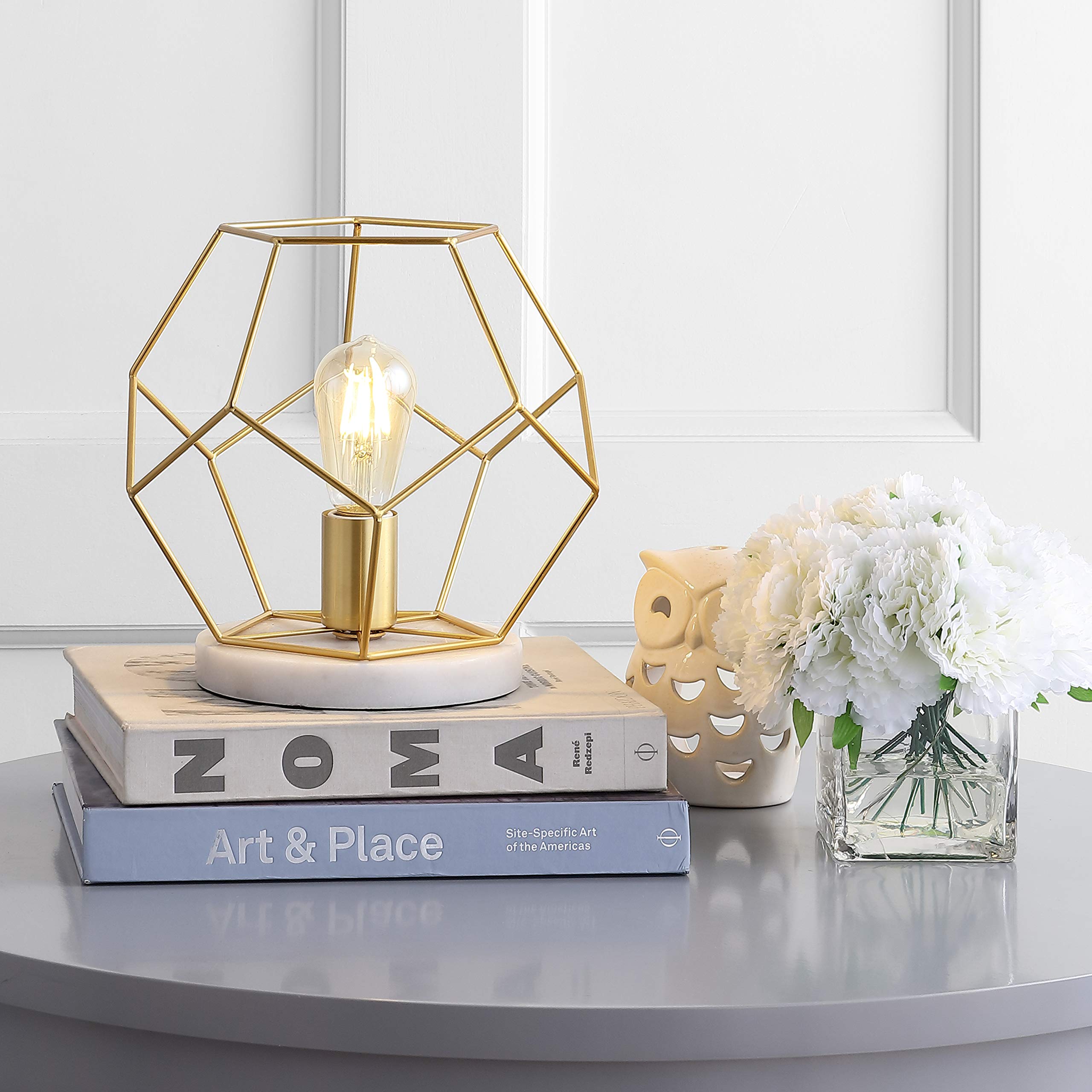 JONATHAN Y JYL1047A 10in Metal/Marble LED Table Lamp, Brass Gold, Midcentury Modern Design for Bedroom, Living Room, Office