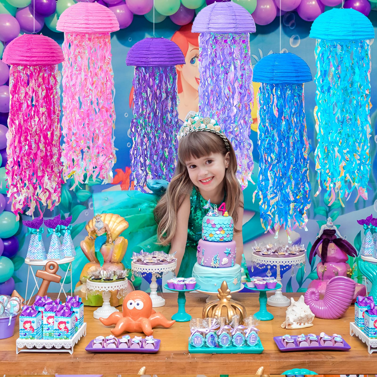 Adlkgg Pink Purple Blue Jellyfish Paper Lanterns, Under The Sea Party Decorations, Hanging Jelly Fish For Mermaid Ocean Themed B