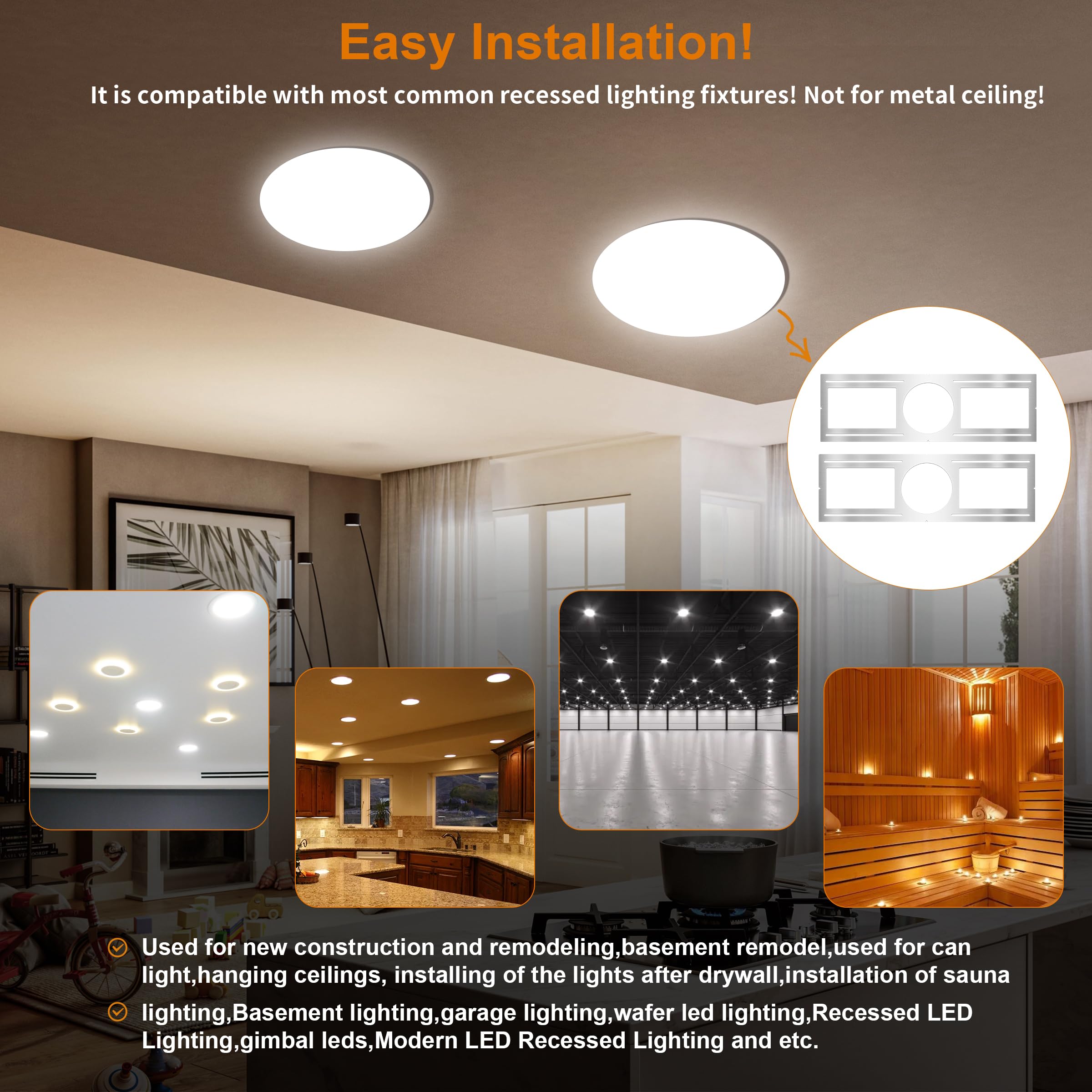 New Construction Mounting Plate  6 Inch  Led Recessed Lighting Housing Kits  Flat Steel Rough In Bracket Fixture For Led Light Bar  48Pc Shallow Recessed Lighting Housing Plate