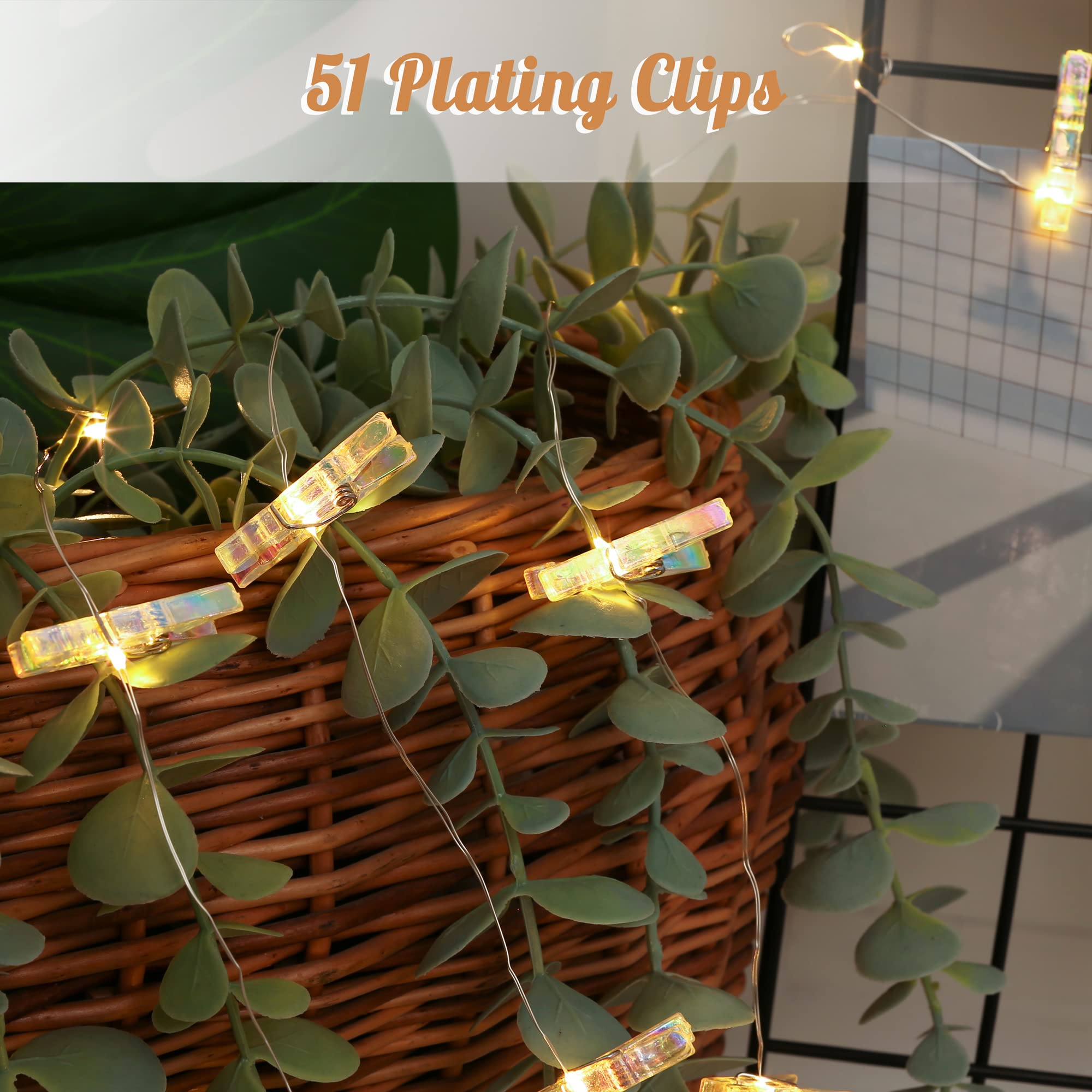 100Led Photo Clips String Light,33Ft Fairy Lights With 51 Clips, Battery Operated String Lights With Clips For Pictures, Room Decorations For Dorm Wall Bedroom Wedding Christmas Tree(Plating Clips)