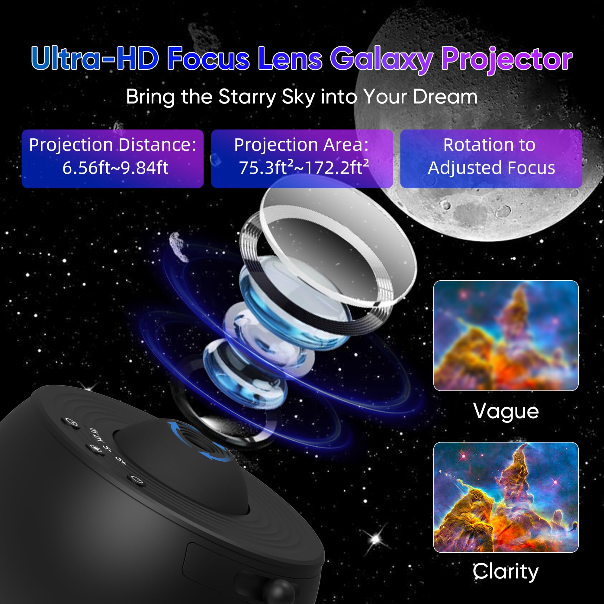 Xeefeel Galaxy Projector, 360° Rotating  tarium Light, HD, Medium Size, Black, Model BL-DQY02