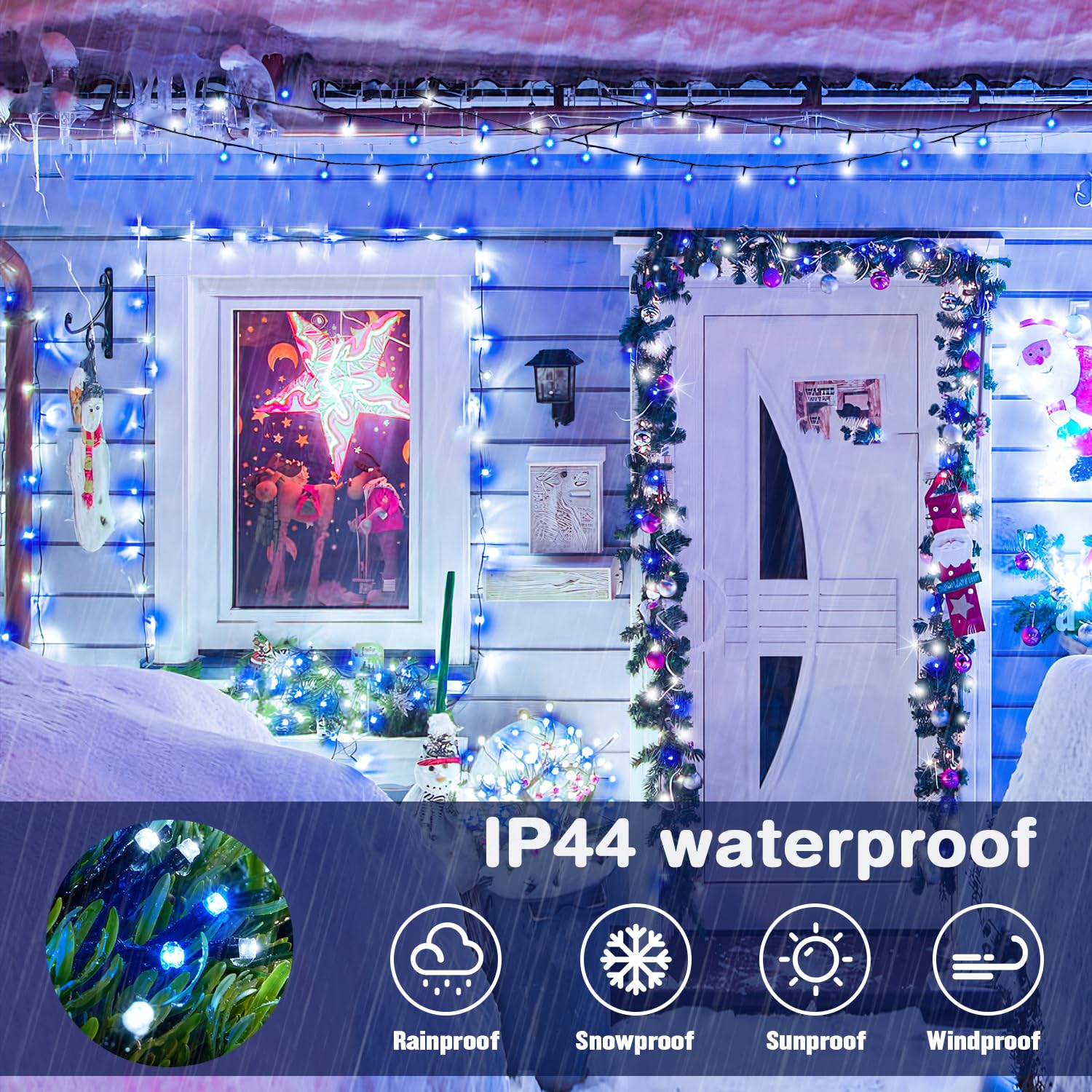 Jmexsuss 500 Led Blue And White String Lights Outdoor, 173Ft 8 Modes Led Christmas Lights Indoor, Waterproof Christmas Twinkle L