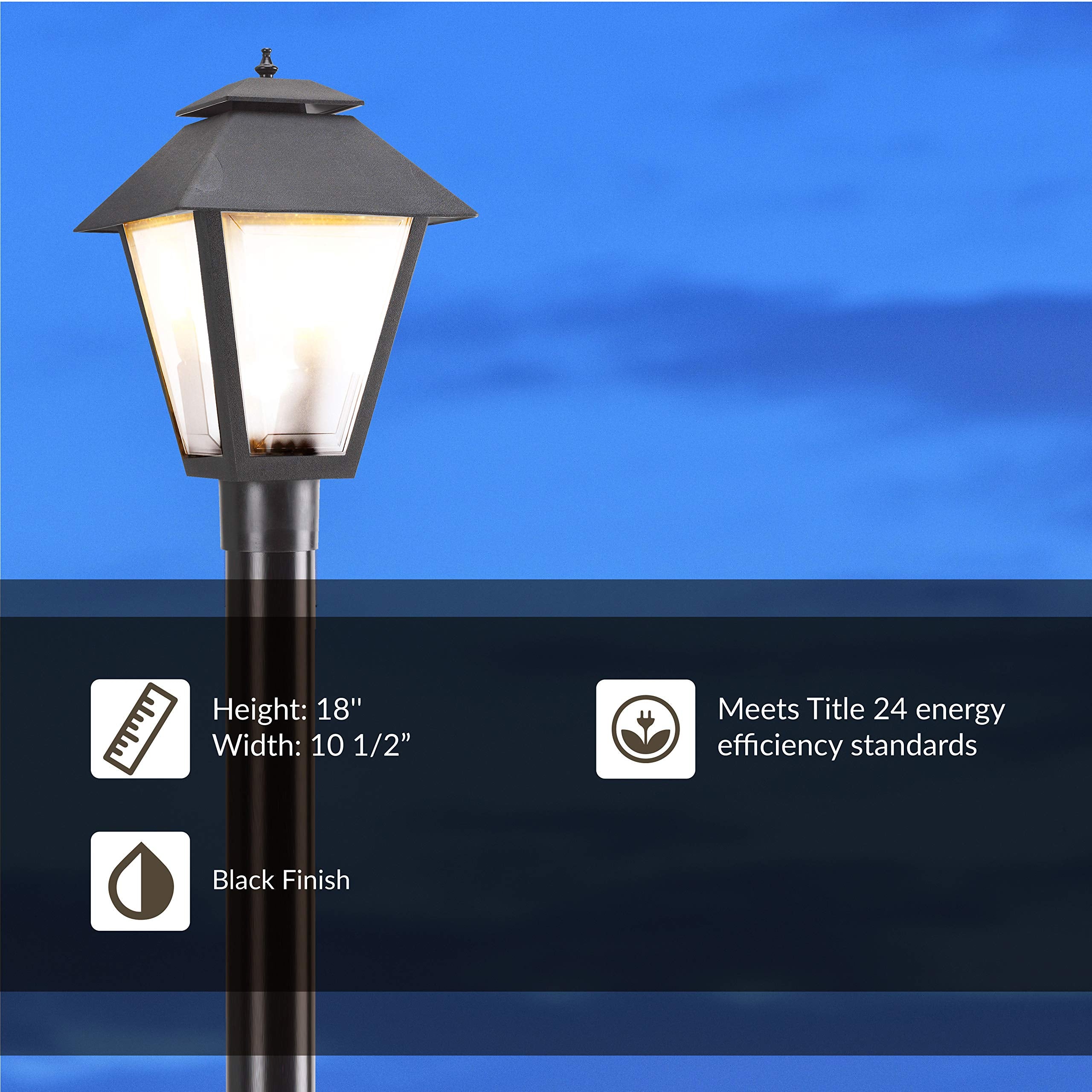 Sea Gull Lighting One-Light Outdoor Post Lantern, Polycarbonate, Black Finish, Model 82065-12