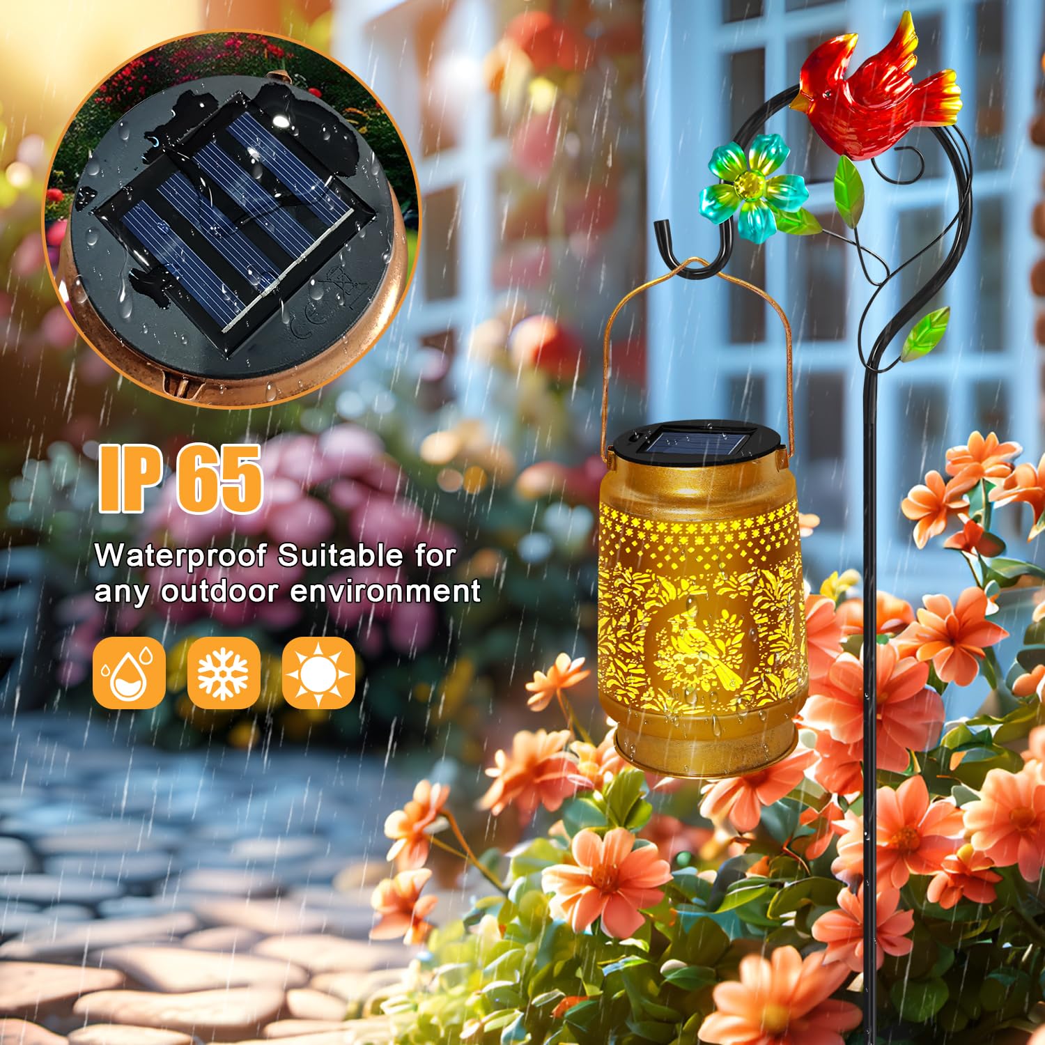 2 Pack Solar Lanterns Outdoor Waterproof,Cardinal Solar Lights Garden Decor Gifts For Mom Women Grandma Decoration Outside For Y
