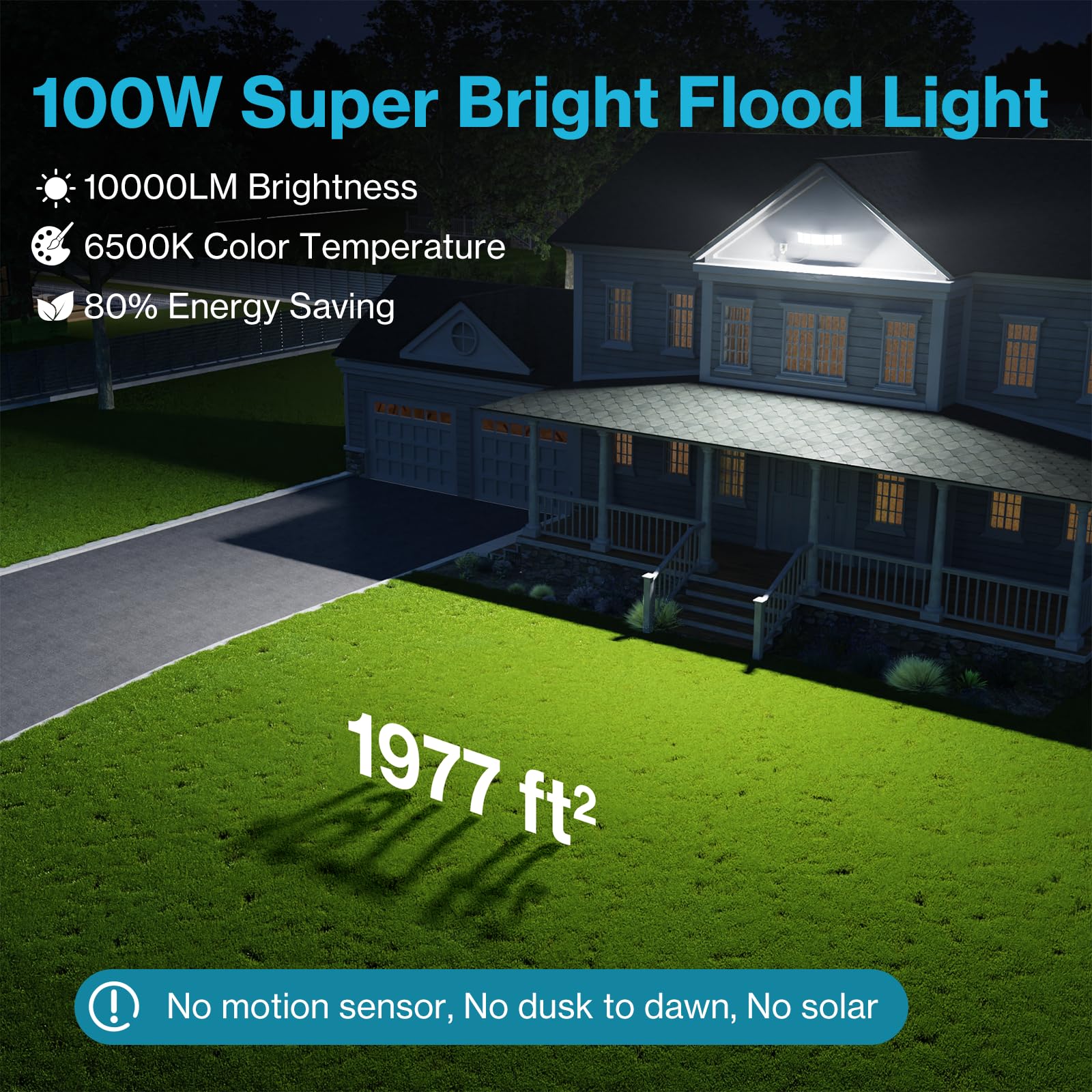 Olafus 100W LED Flood Light - 10000LM, 6500K, 5 Adjustable Heads, IP65 Waterproof, Black - Ideal for Outdoor Security & Safety