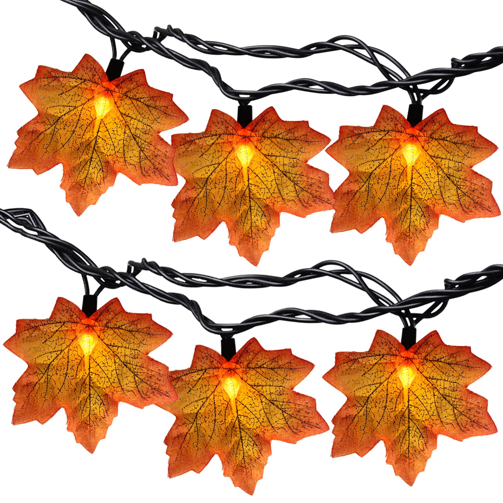 SUNSGNE Fall Lights Thanksgiving String Lights, 13.6FT 35LED Orange Leaf Lights Plug-in Fall String Lights for Thanksgiving Frie