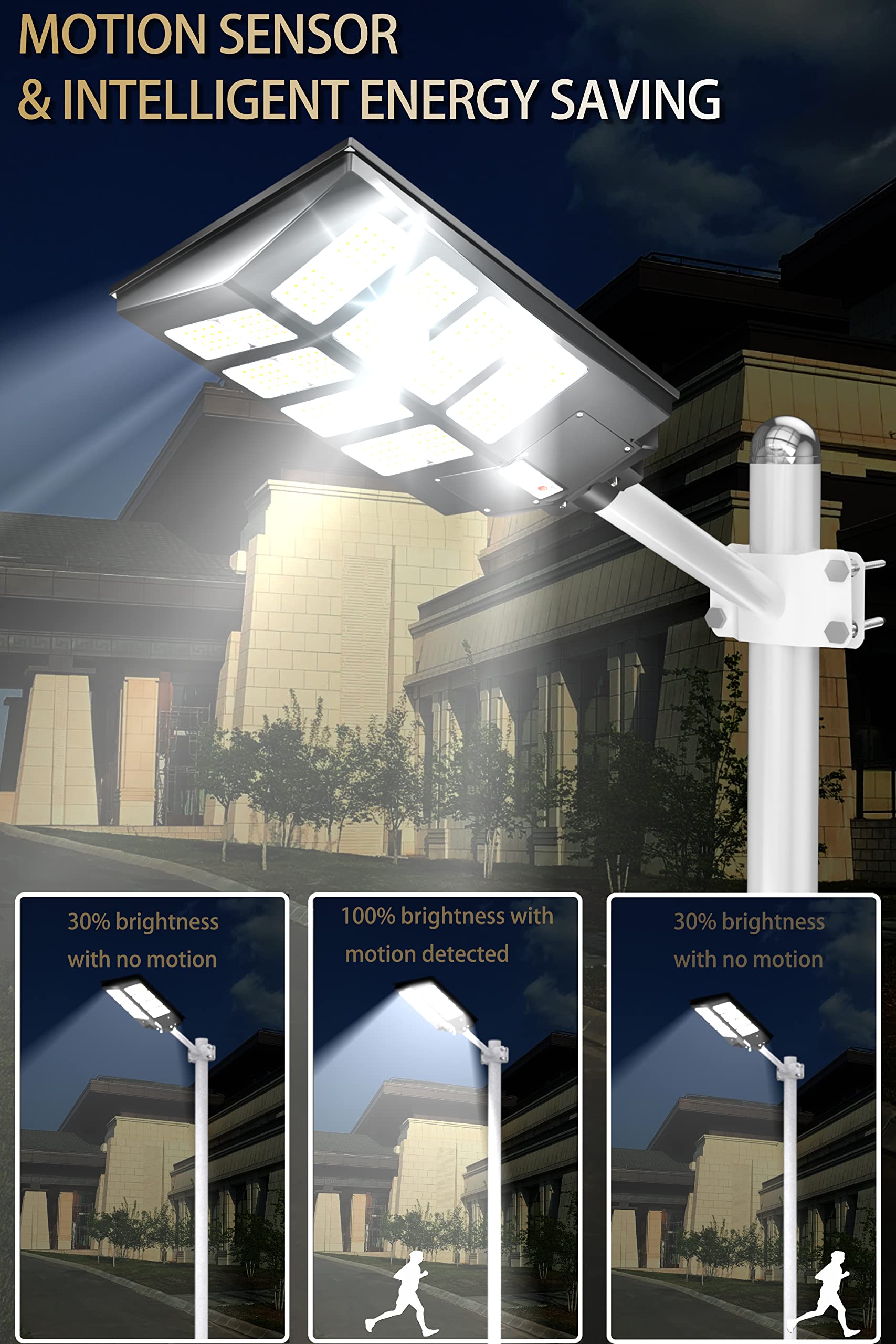 Gefolly Solar Street Light SL-2800W, 280000LM Dusk to Dawn, Motion Sensor, Black, Aluminum, 1000W