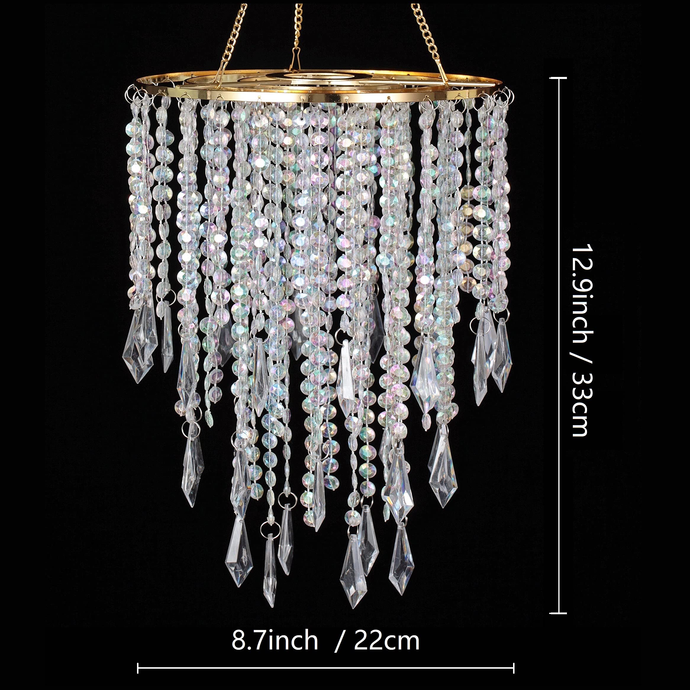 Cioceen Acrylic Chandelier Ceiling Light Shade Beaded Hanging Pendant Lampshade with Gold Frame for Bedroom for Wedding Party H1