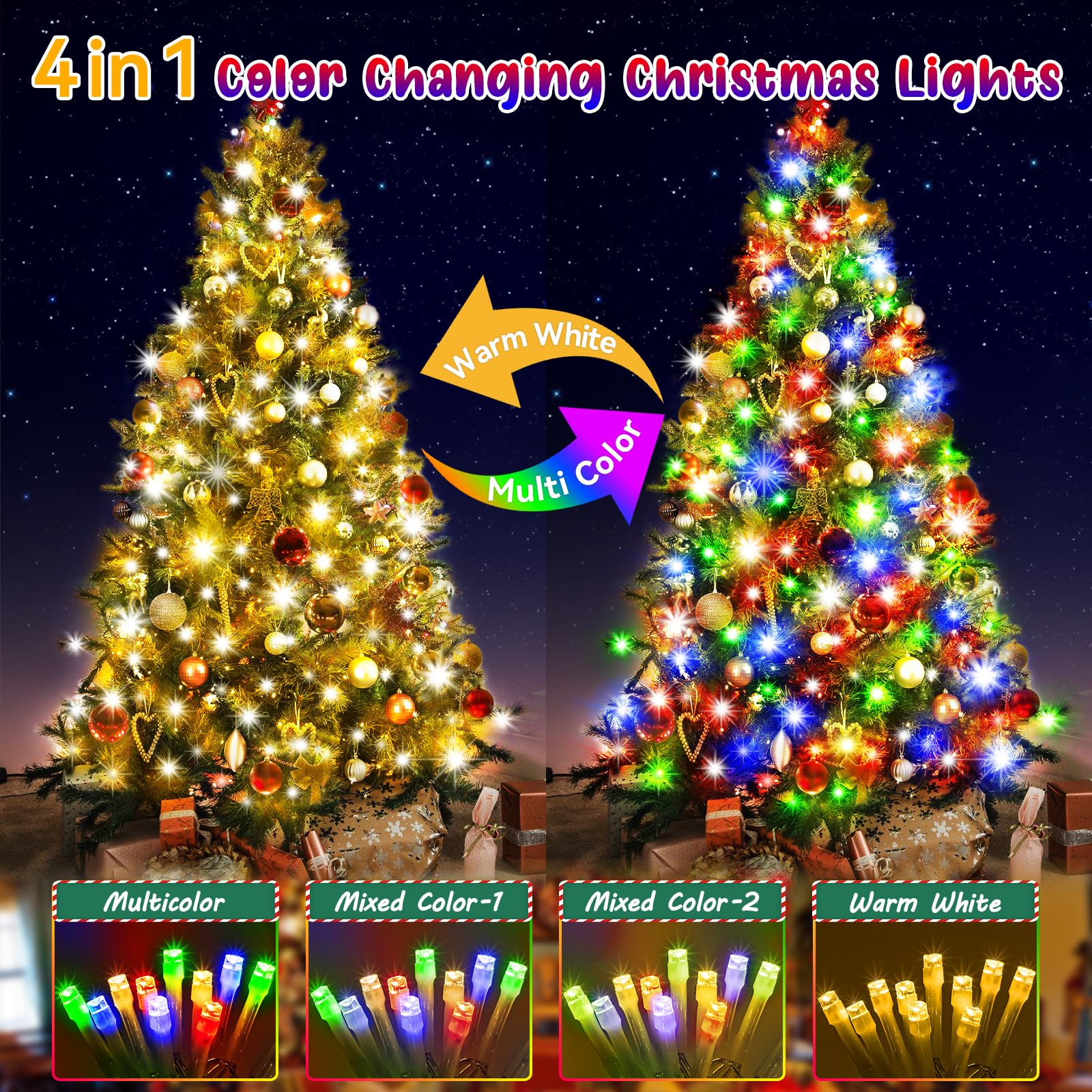 Hezbjiti Christmas Lights Outdoor 1000 LEDs 394FT Waterproof Color Changing String Lights Multicolor to Warm White