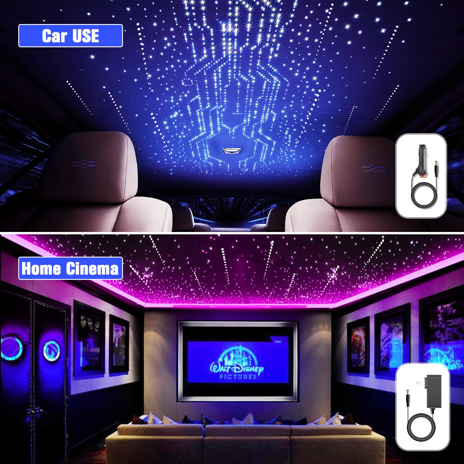 SUNKENET Meteor Twinkle LED Fiber Optic Lights, Bluetooth Control, 450pcs, 9.8ft, Pure White, Model QJ-L016