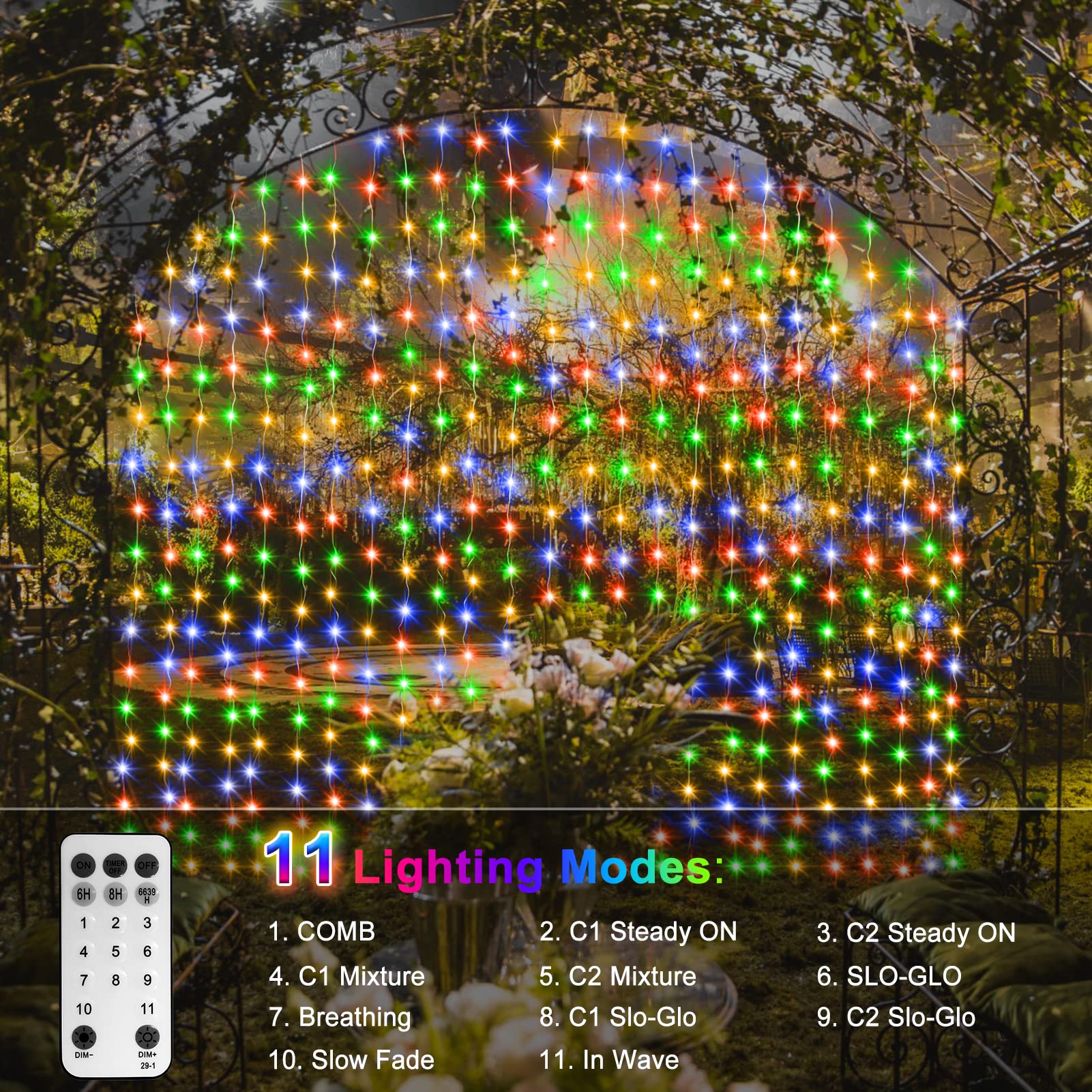 Curtain Lights Battery Operated, 200 Led 6.6Ft X 6.6Ft Dual Color Changing With Remote Timer, Outdoor Curtain Lights Waterproof