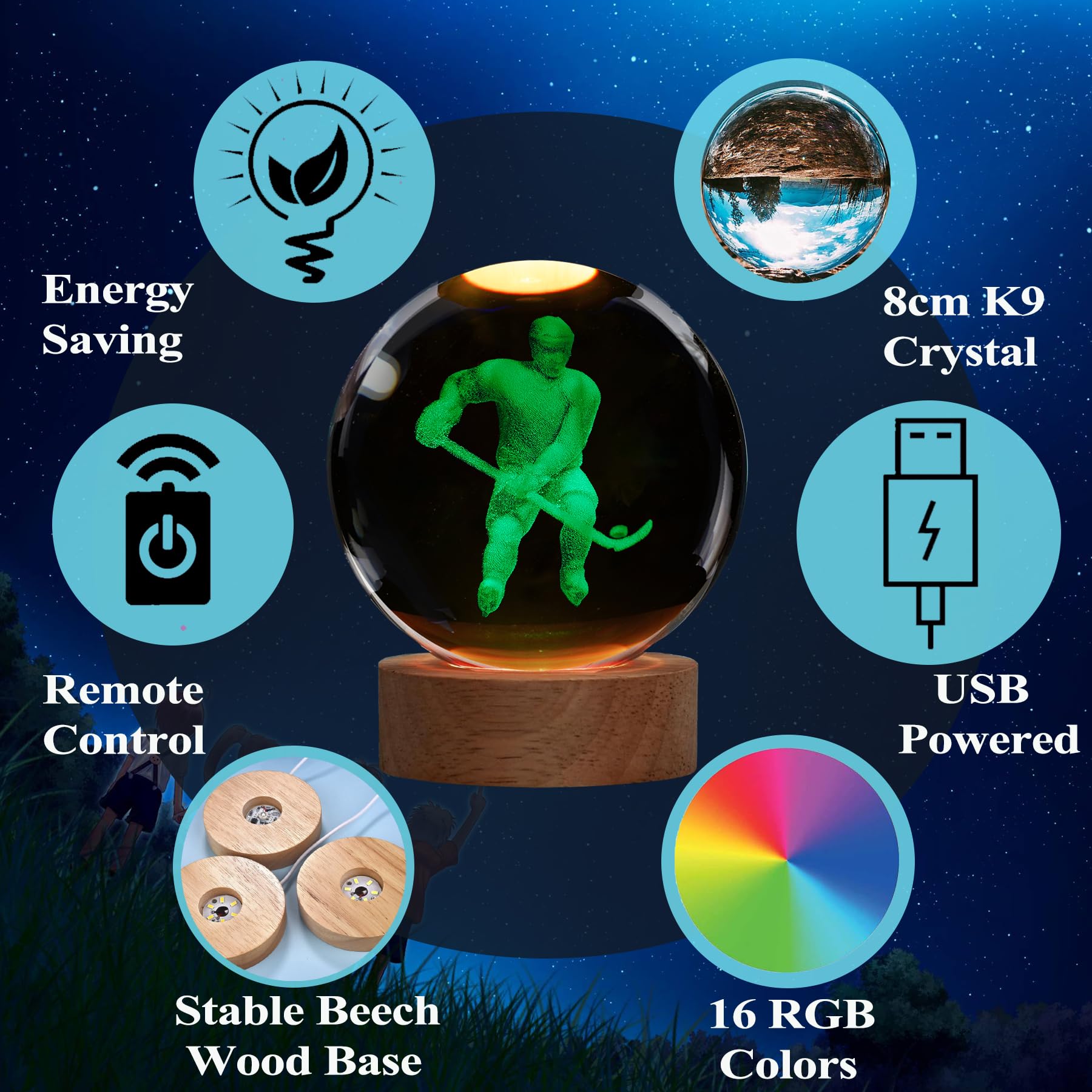 POSSHE 3D Hockey Night Light with Remote, 16 Colors, 3.15 Inch, Cool Gift for Boys and Girls, Model MY-3D LAMP-CRACK