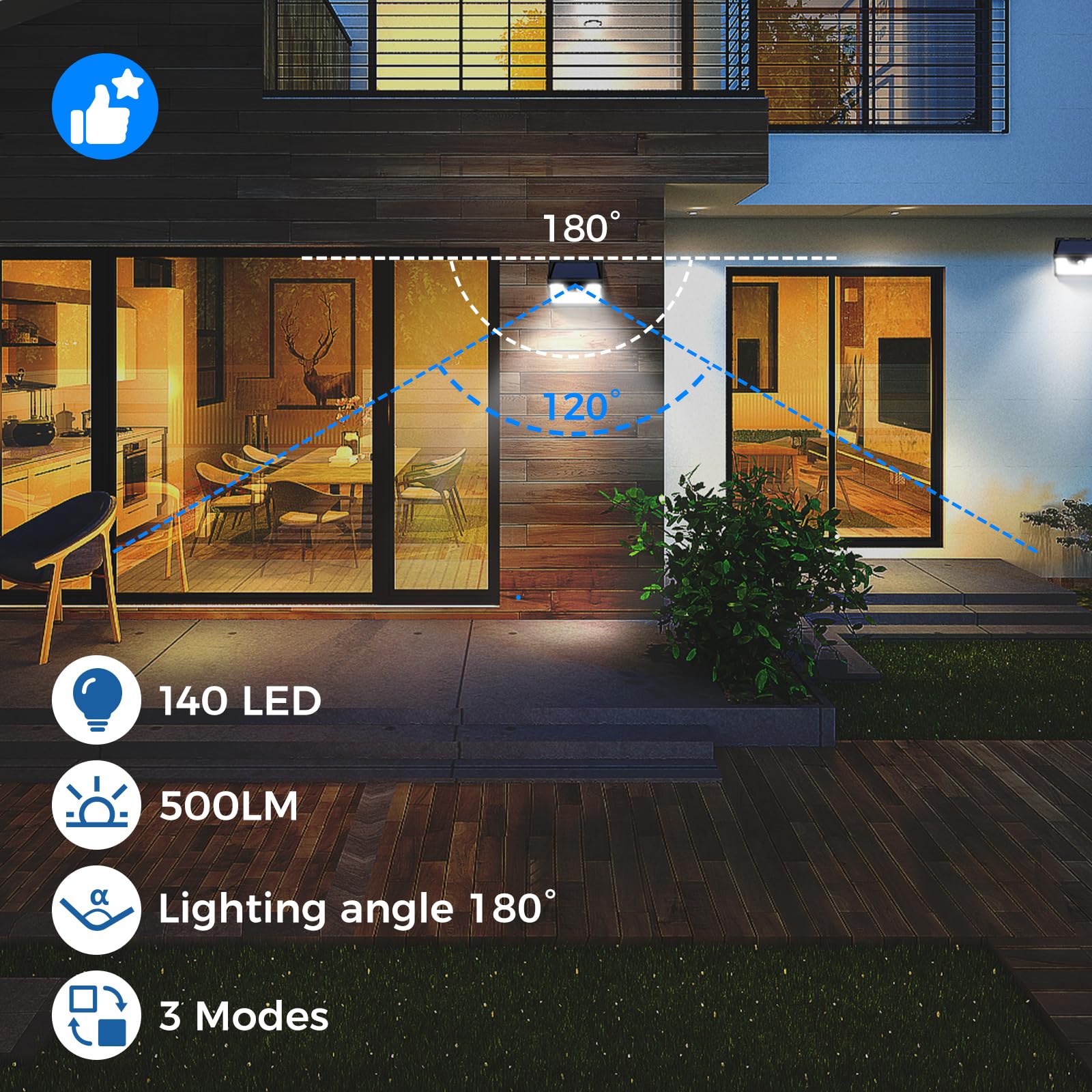 Peasur 18 Pack 140 LED Solar Lights - Waterproof Outdoor, 3 Modes, Motion Sensor, 6000K Black