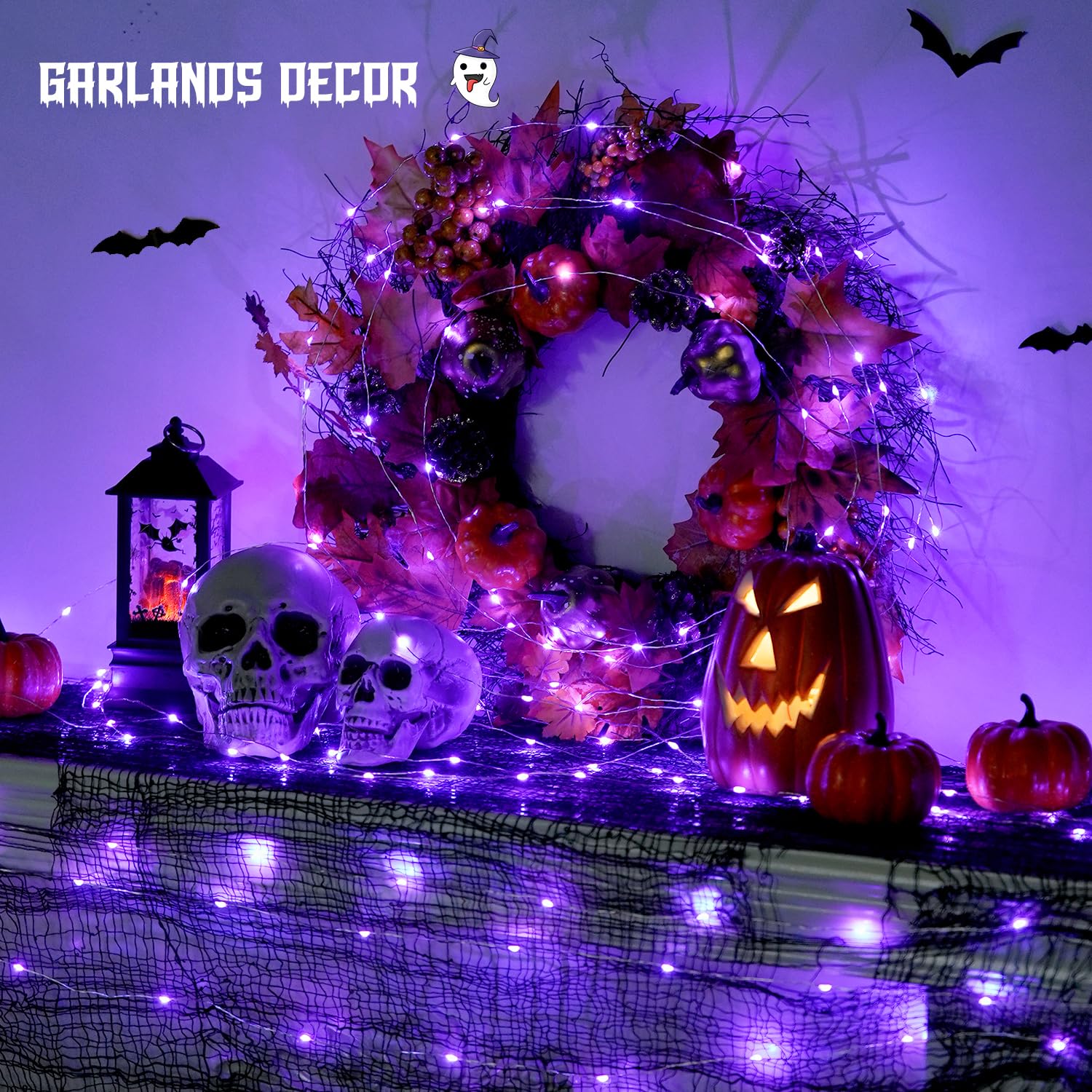 Jmexsuss 2 Pack 100 Led Purple Christmas Fairy Lights, Battery Operated, 66Ft With Remote, 8 Modes For Indoor/Outdoor Decorations