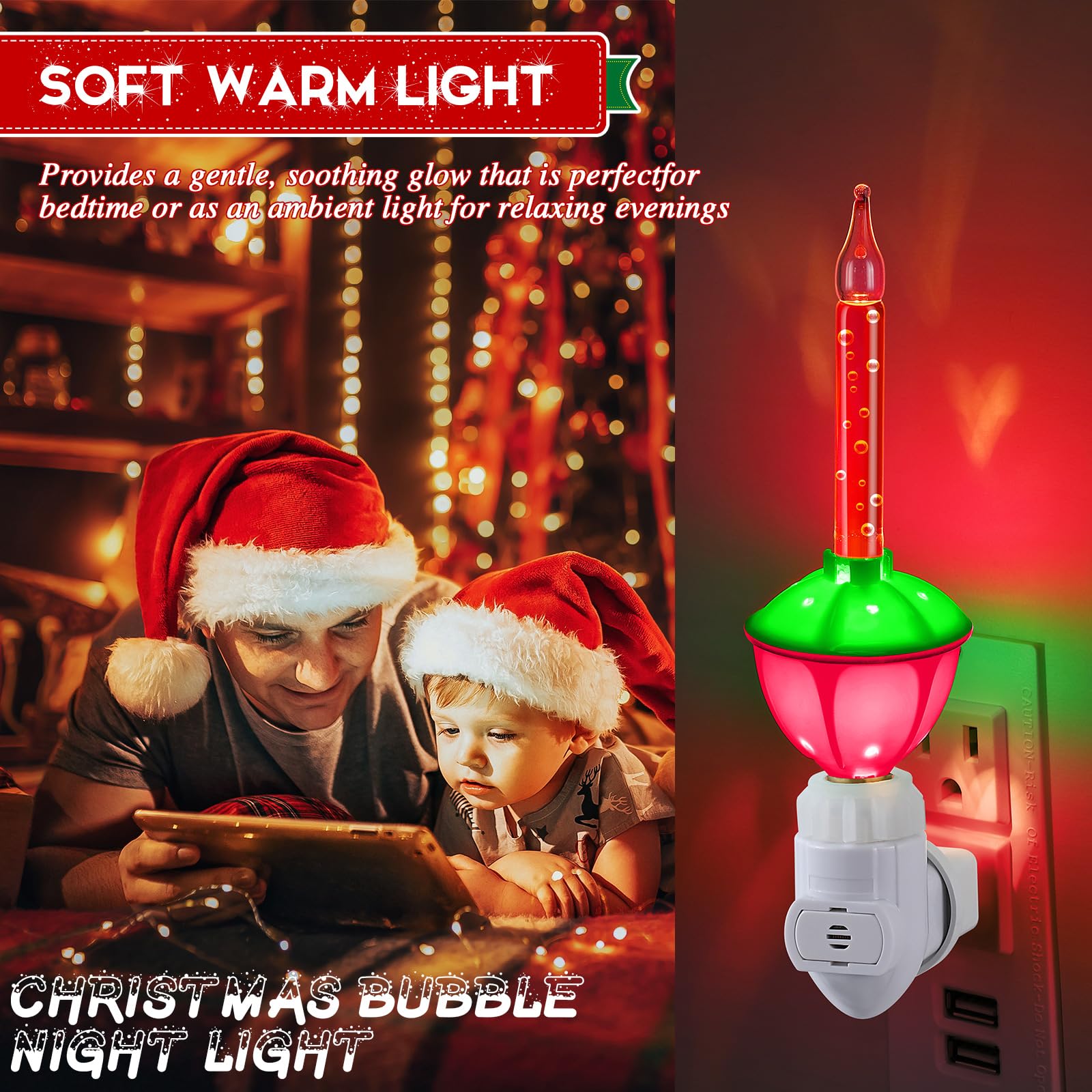 Feekoon 6 Pack Christmas Bubble Night Light With Dusk To Dawn Sensor, Traditional Multi Color Bubble Fluid Lights, Christmas Bub