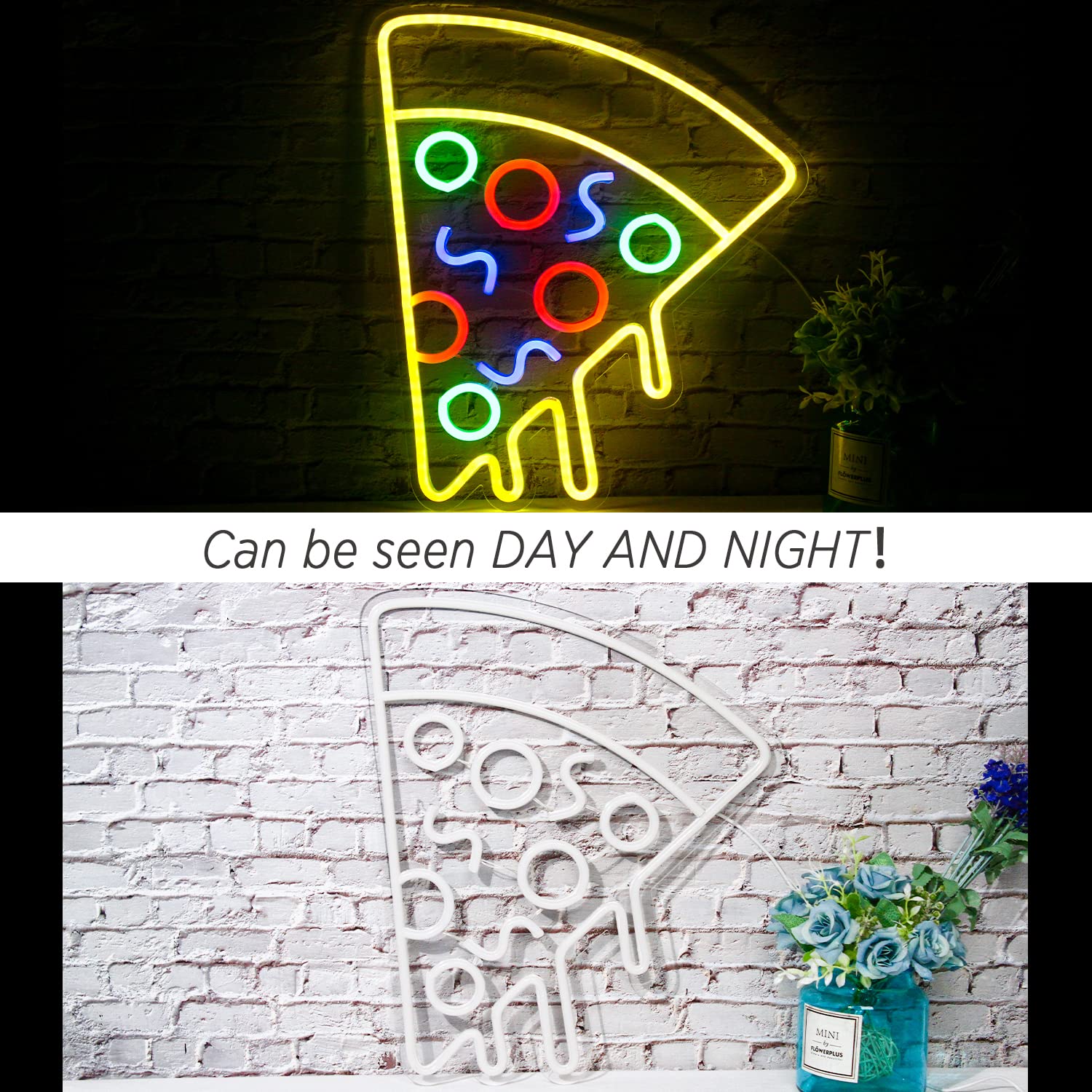 ineonlife Pizza Shaped Neon Sign USB Powered LED Wall Decor 16x14 inches Acrylic Pizza-Yellow Model NS87