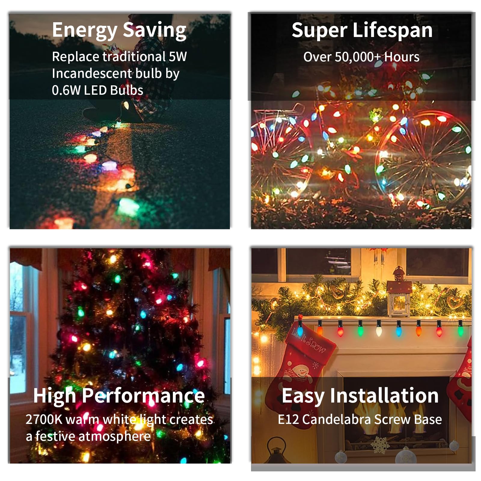 Chyparty 25 Pack C7 Christmas Light Bulbs, Multicolor Led Replacement Bulbs For Outdoor String Lights, Patio, Xmas Tree, Holiday