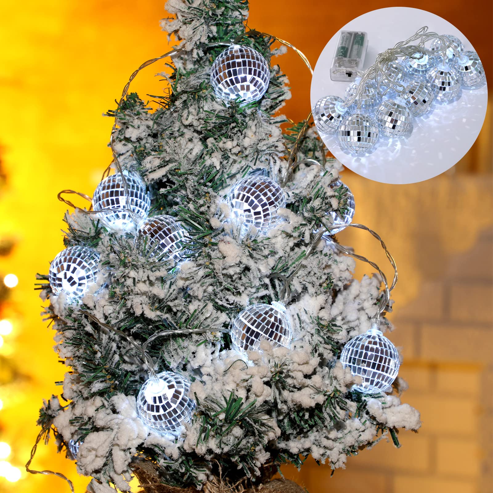 Zhanmai 30 LED Disco Ball String Lights Decor Lighted Mini Mirror Disco Balls Ornaments for 70s 80s Party Supplies Club(1.57 Inc