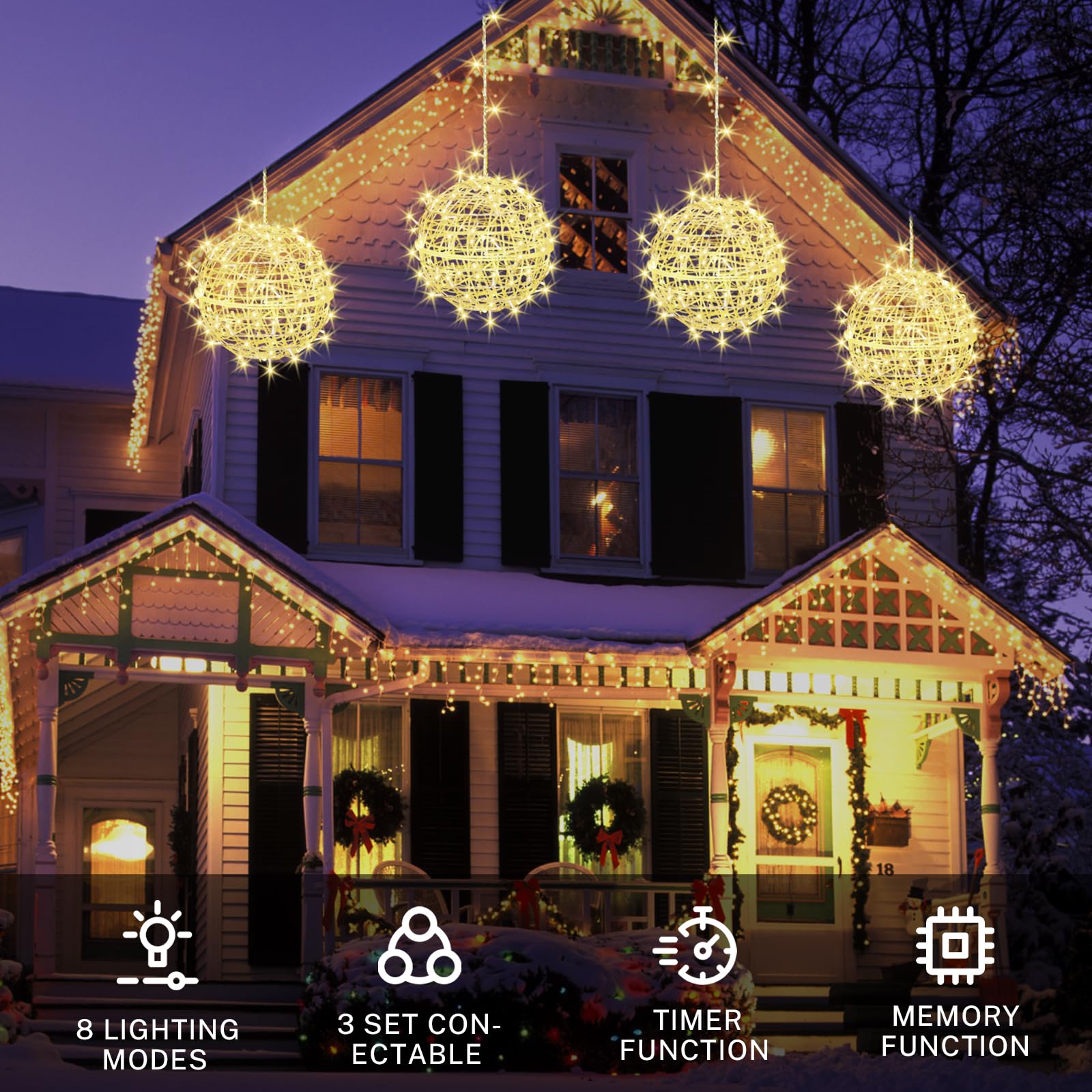 Jnoec Outdoor Balls Lights Hanging Tree Garden Lights - 4 Pack 11.8'' Sphere Lights With Plug In Globe Lights Trees Garden Light