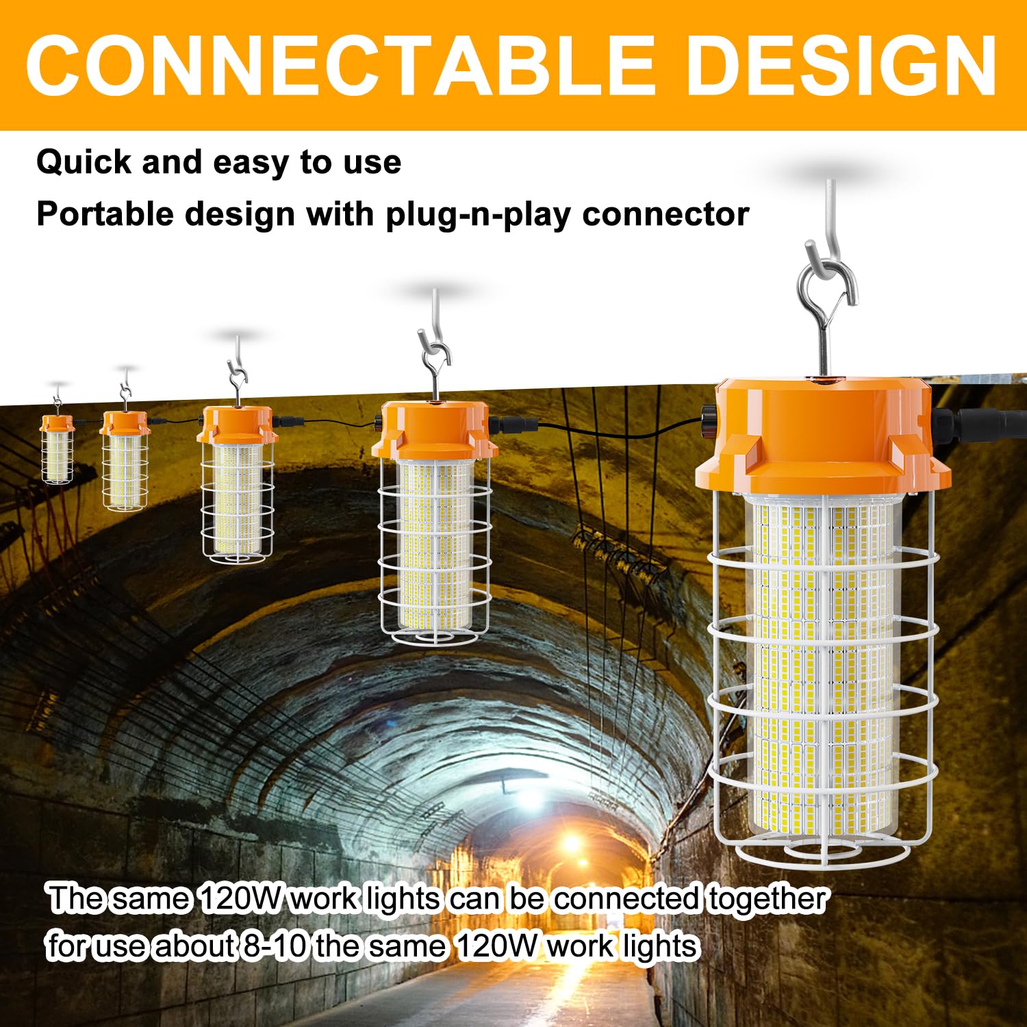 120W Led Temporary Work Light 18000Lm Construction Lights 5000K Led Work Light Ip67 Dust Waterproof Portable Lights With Stainle