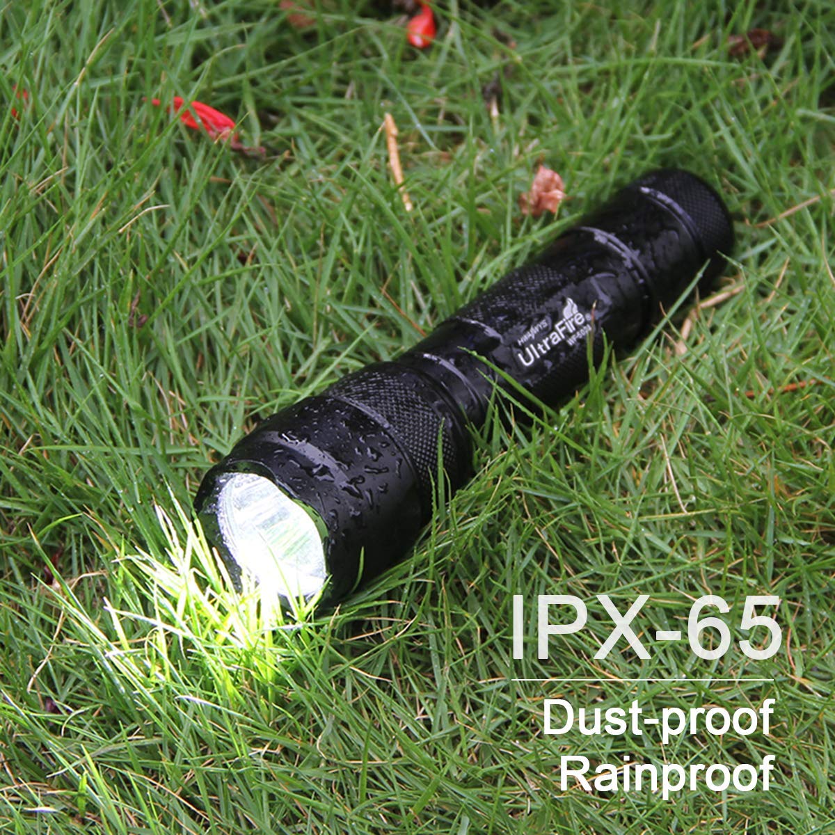 ULTRAFIRE WF-502B Tactical Flashlight - 1000 Lumens LED, Black Aluminum, Single Mode, Compact EDC with Holster (Battery Not Included)