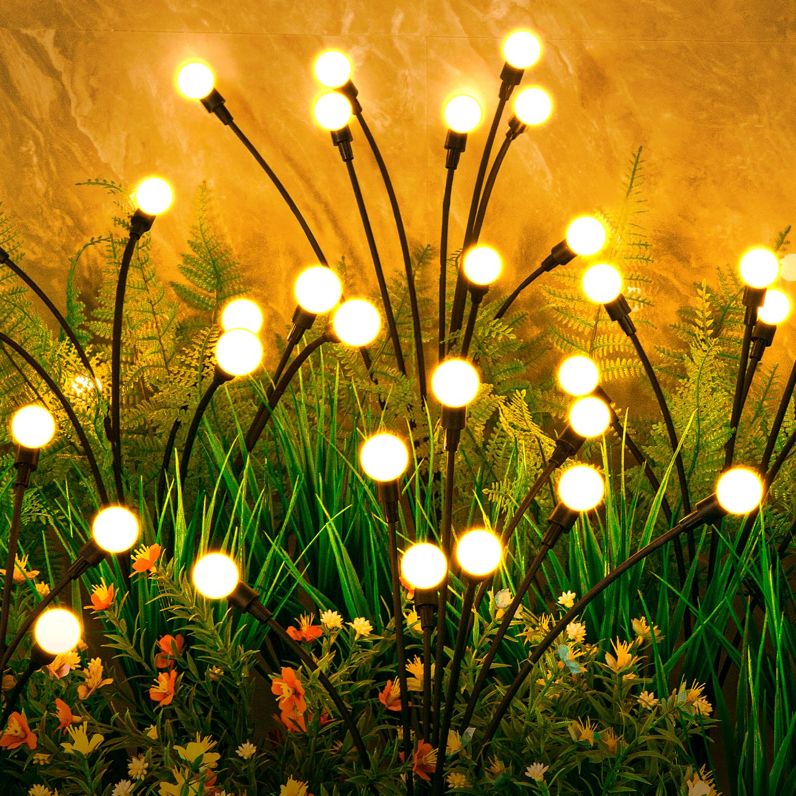 ASMAD Solar Garden Lights, 6 Pack 48 LEDs, Warm White, Outdoor Firefly Lights for Patio and Pathway Decor, Model SG-lights-01