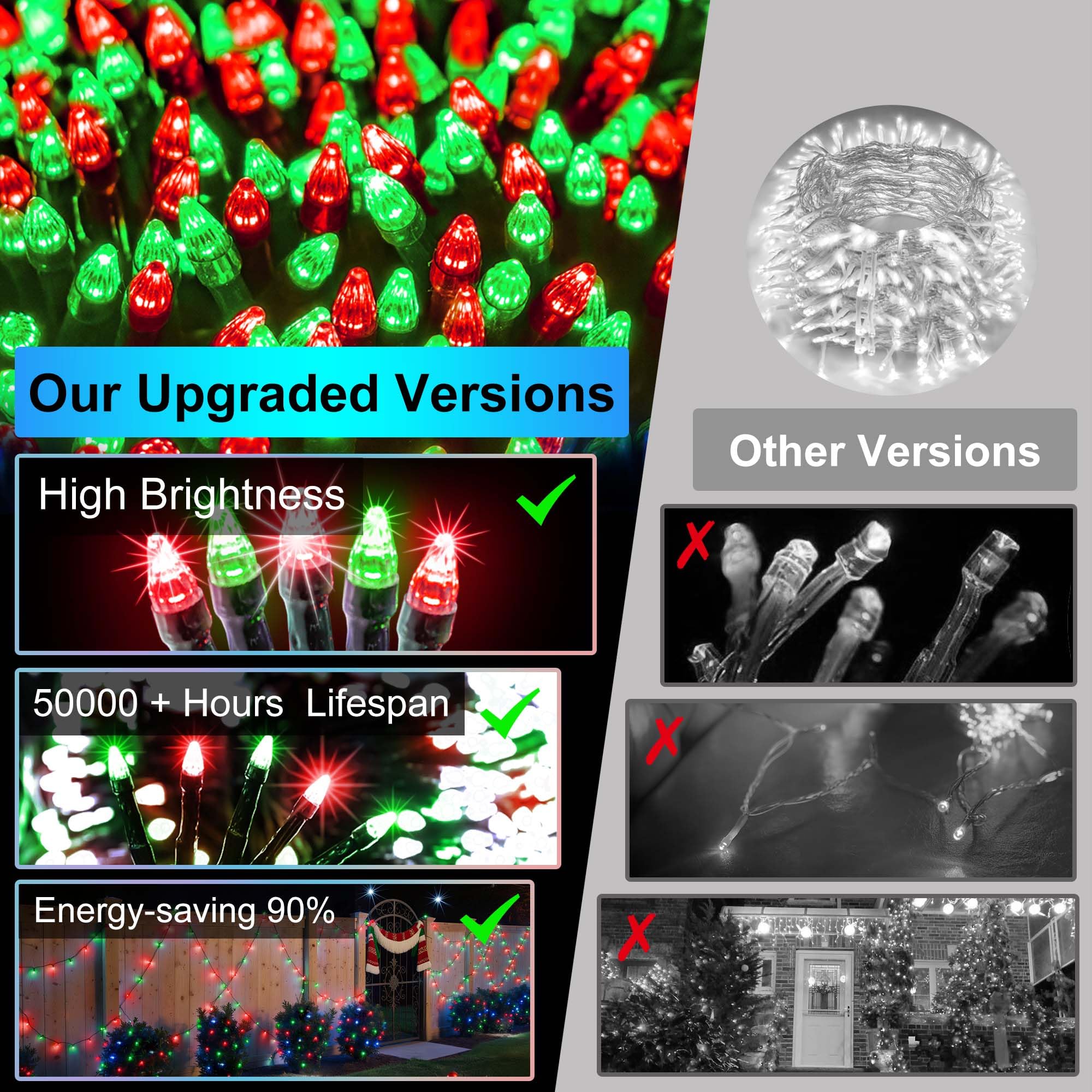 Quhuatu 1500 Led 470Ft Christmas Lights Outdoor 12 Lighting Modes Christmas String Lights With Timer  Dimmable Red & Green Led Stringlights Waterproof For Yard Tree Wedding Party Holiday Red & Green