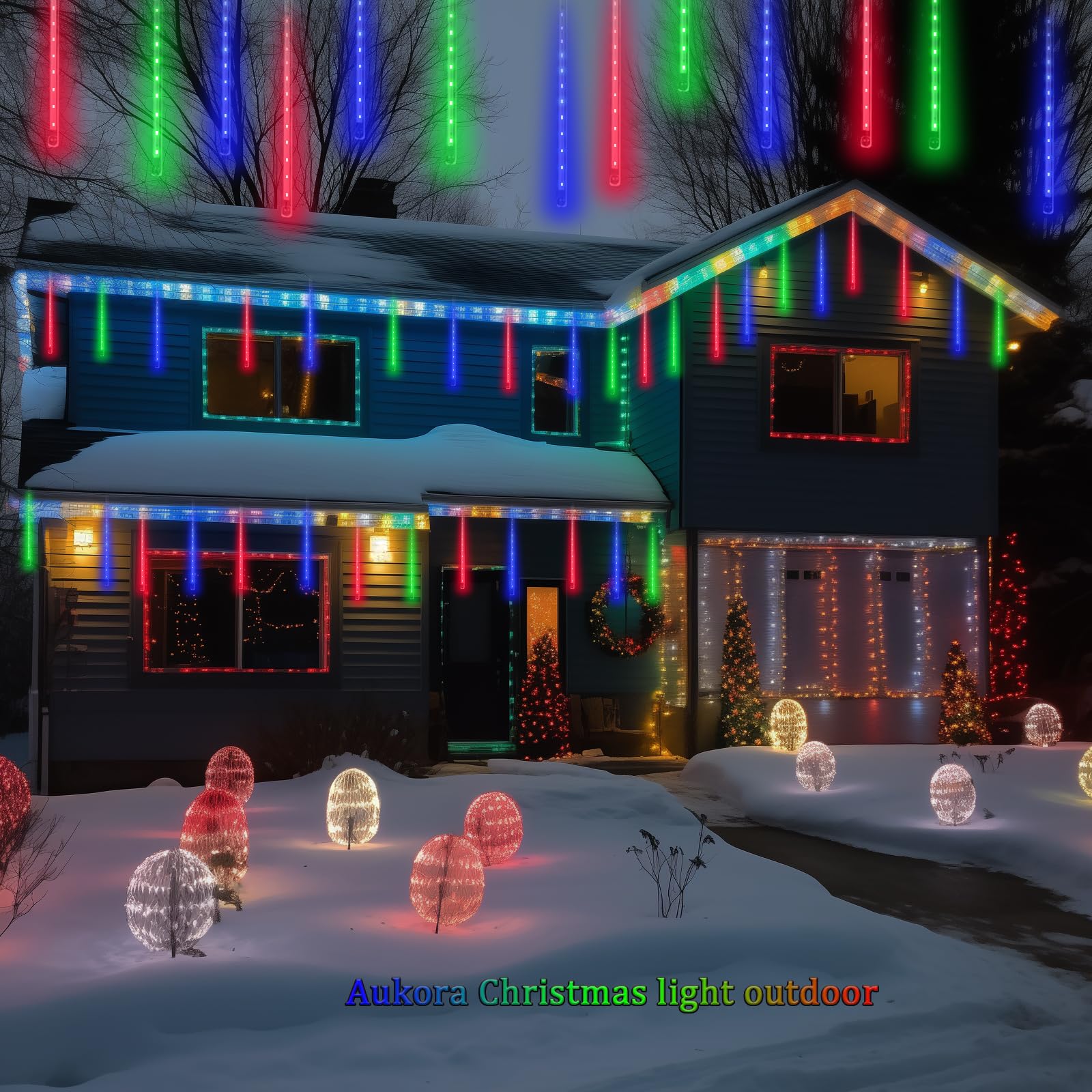 Aukora Christmas Lights Outdoor, Ul Plug Halloween Lights Outside, Led Meteor Shower Lights, 11.8In 8 Tubes 192 Leds - For Xmas,