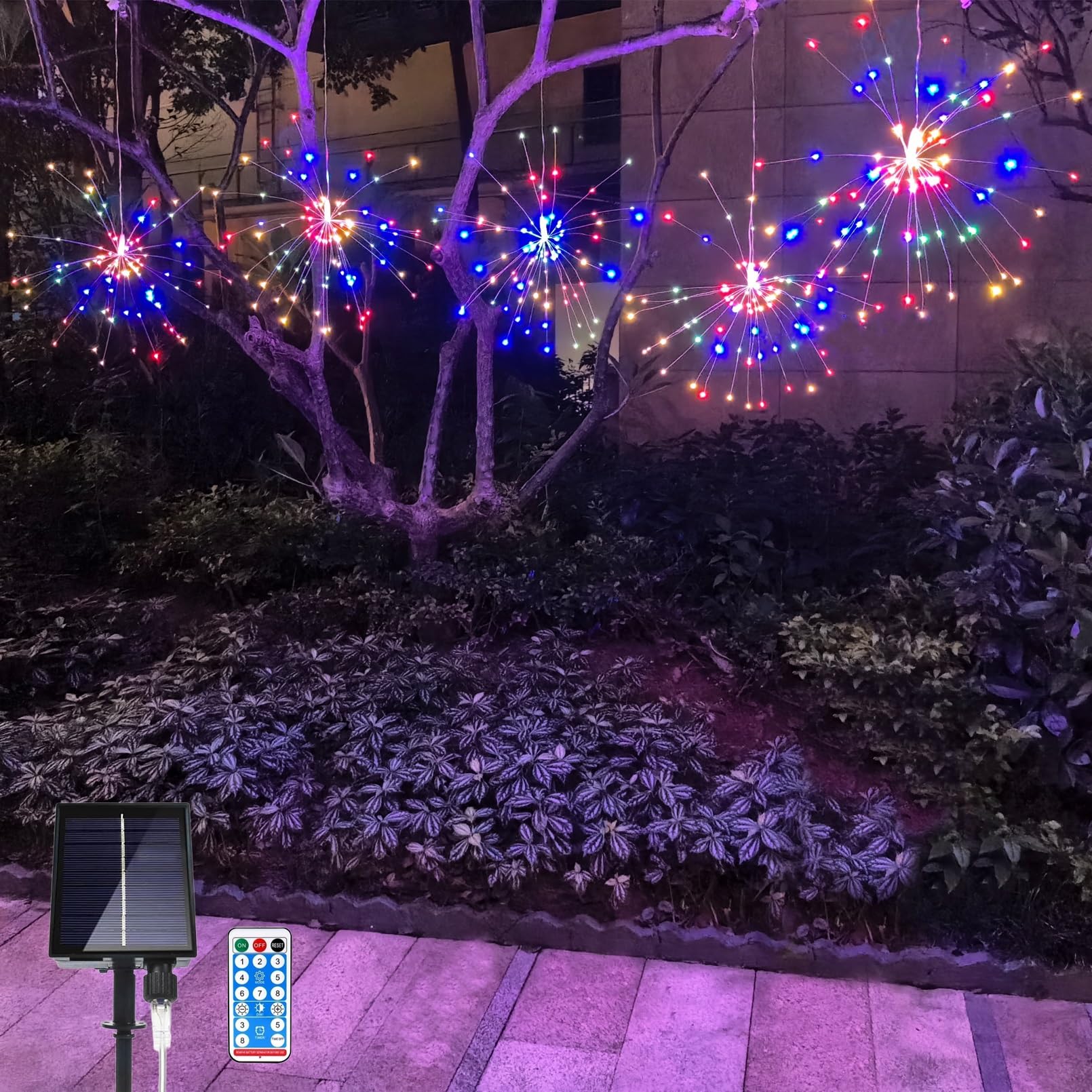 GTSYDING 5 Pack Solar Firework Lights, 450 LED 8 Modes Dimmable Waterproof Hanging DIY Starburst Fairy Lights with Remote Timer 