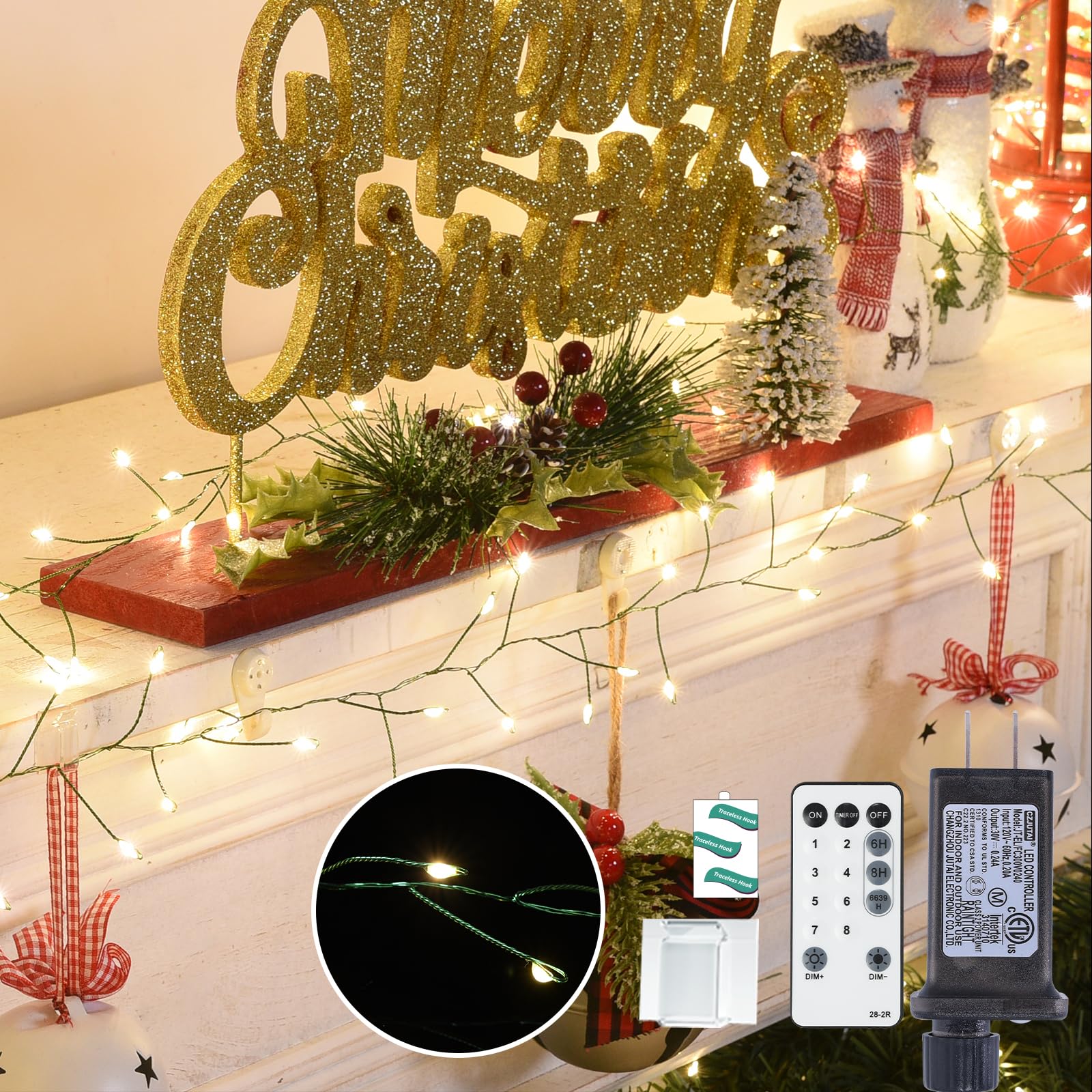 Lycklig Fairy Lights Plug in 2000 LED Warm Twinkle String Light 130Ft Green Wire for Christmas Wreath Decor Model LY-2000LED-LS-WW-YK