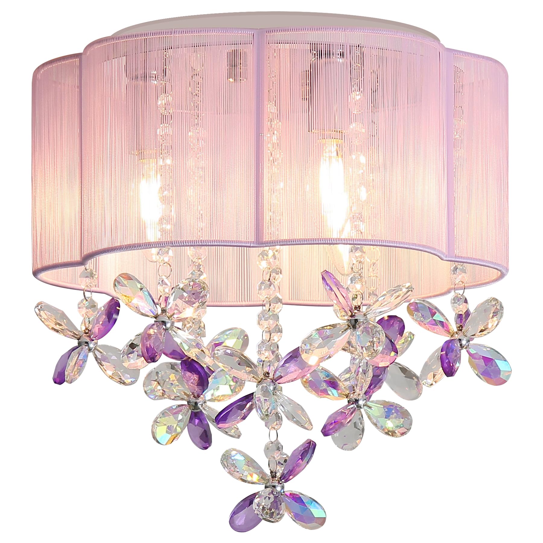 3 Light Bedroom Chandelier Ceiling Light Pink Lamp 13'' Small Crystal Mini Chandelier Flush Mount Ceiling Light With Handmade Fl