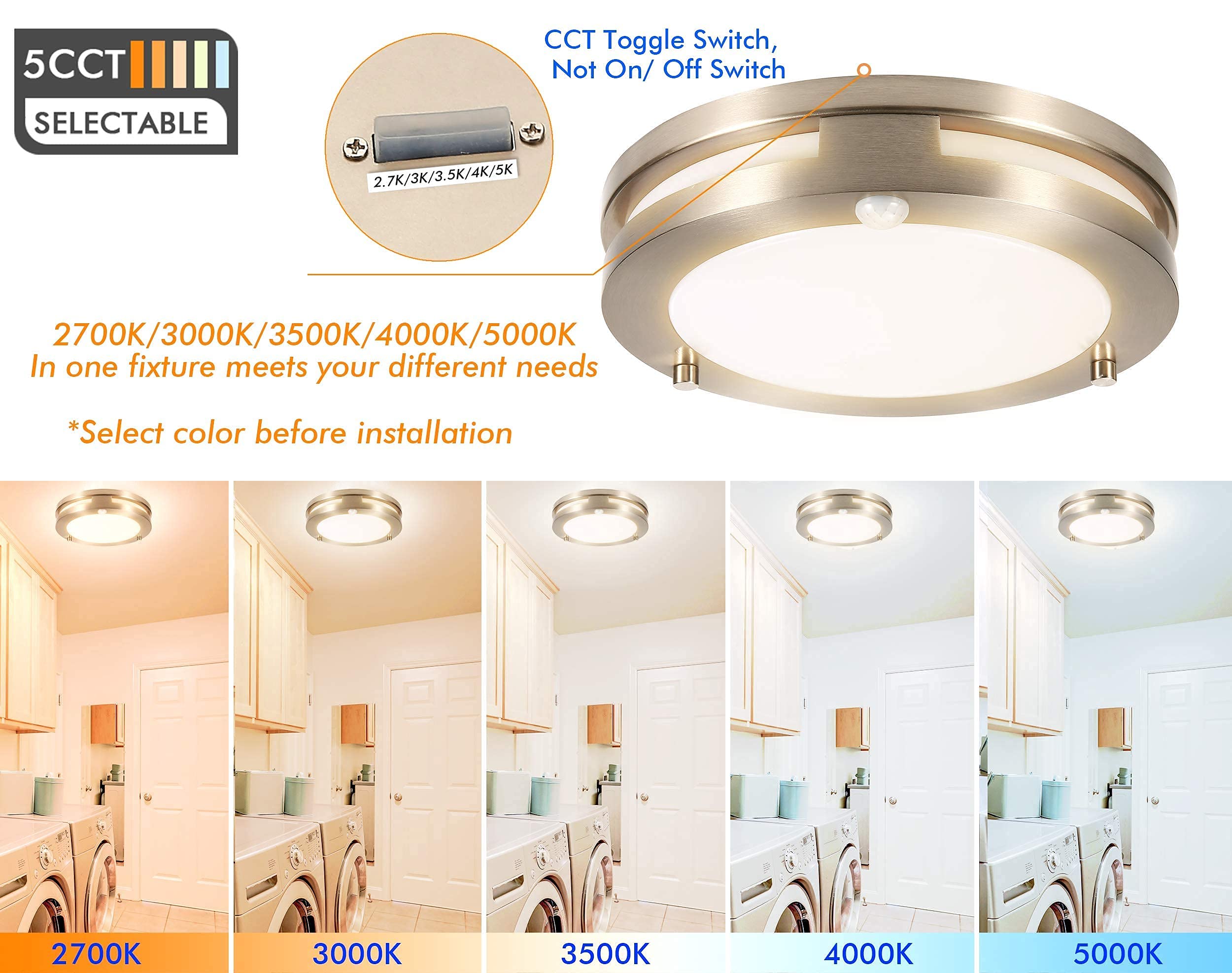 CLOUDY BAY Motion Sensor Flush Mount Ceiling Light, 10" Brushed Nickel ...