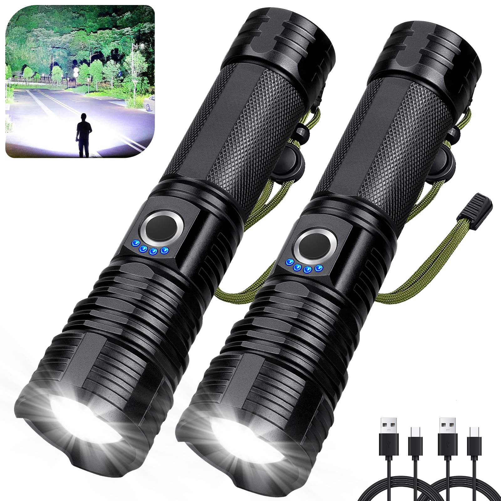 Rechargeable Flashlights High Lumens, 2Pack 990,000 Lumen Super Bright LED Flashlight with 5 Modes & Waterproof, USB Fast Chargi
