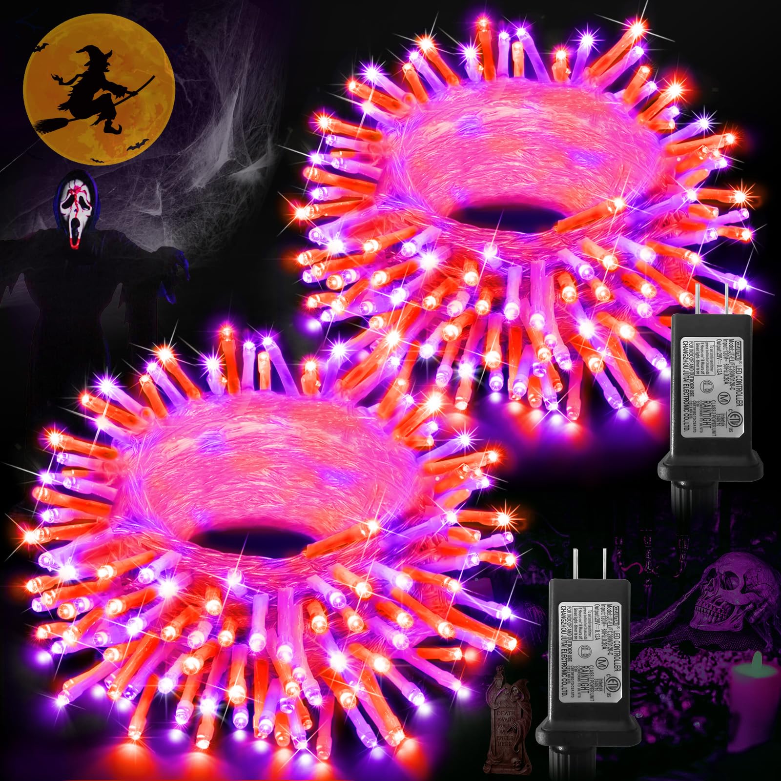 Knonew 120Ft 360 Led Orange & Purple Halloween String Lights - 8 Modes, Timer, Indoor/Outdoor