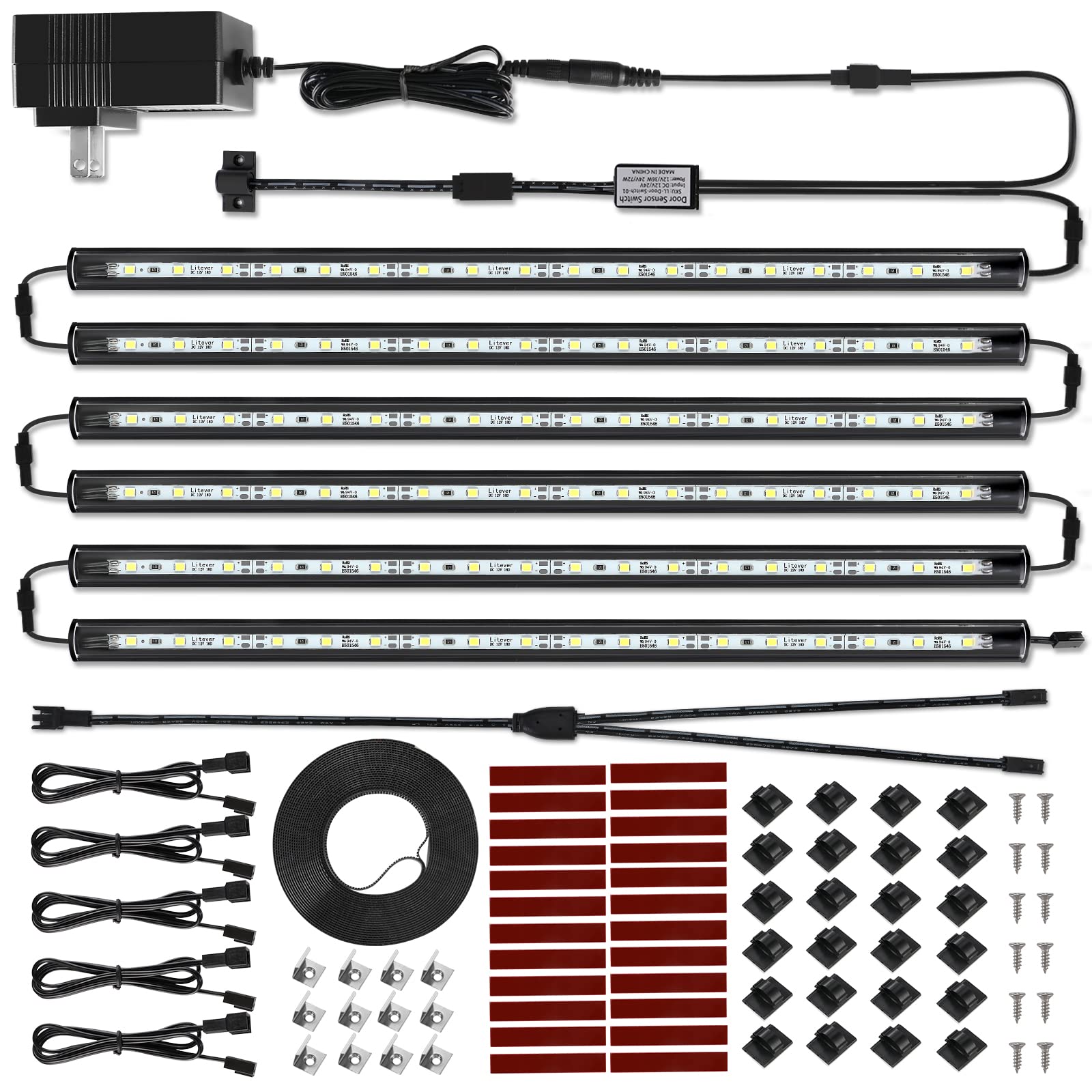 Litever LED Safe Lighting Kit - 6 Slim 12in Light Bars, Linkable & Extendable, Daylight 5000K, Model LL-027-Safe-50K6BC-