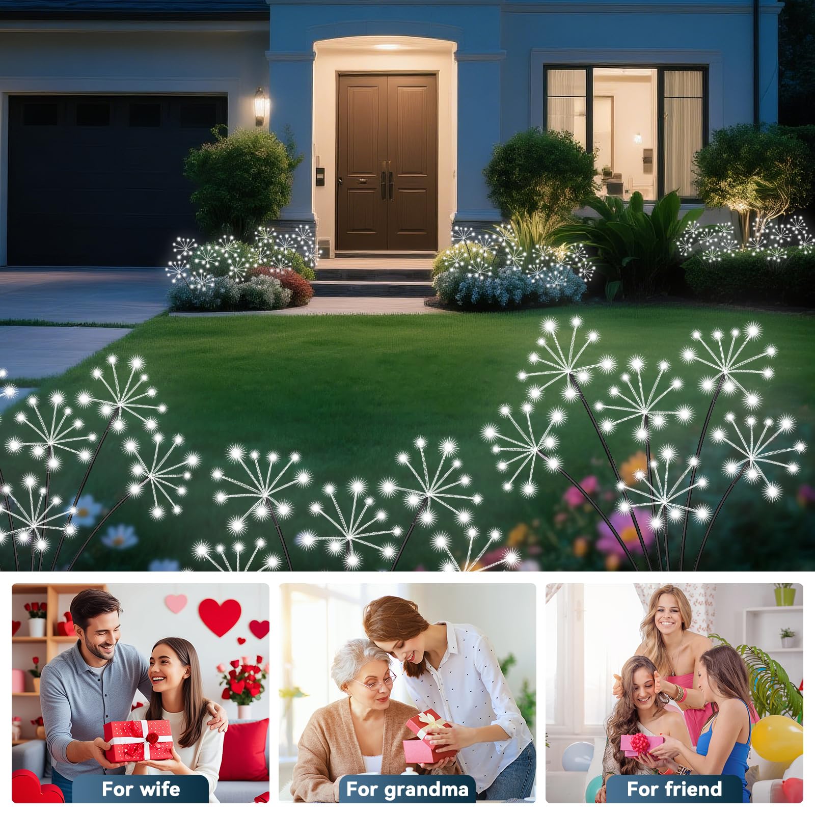 Solar Garden Lights 2 Pack Waterproof Swaying Starburst Light Solar Outdoor Lights For Yard Patio Walkway Pathway Party Wedding Decoration  Unique Gifts For Women  White