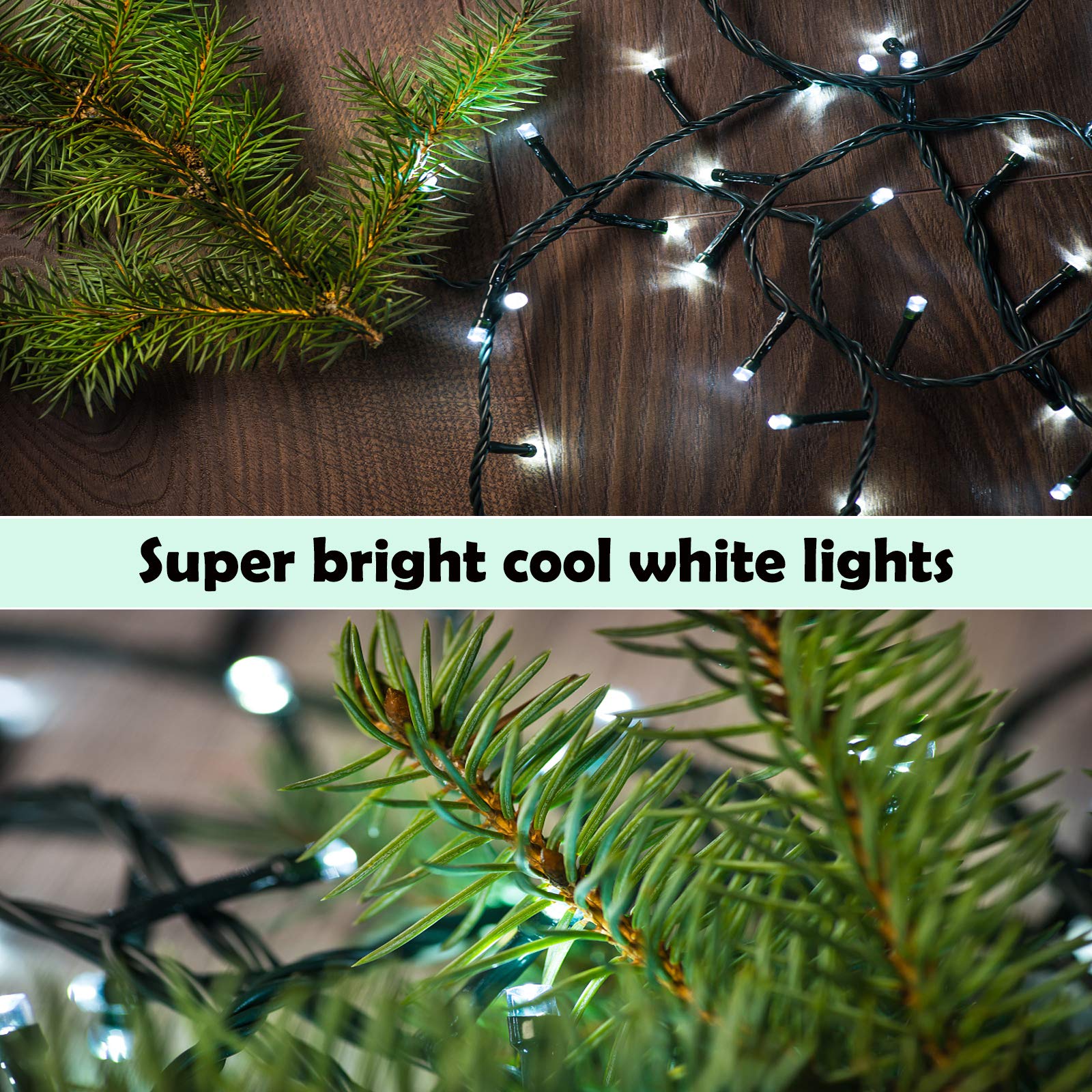 XUNXMAS Christmas String Lights 800 LED 327ft 8 Modes Timer Cool White Polyvinyl Chloride Model JT-EL/FC300V0200-C