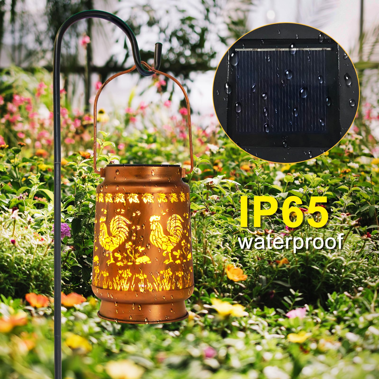 ZASOWUUO Rooster Decorative Solar Lanterns for Outdoor Garden, Waterproof, Bronze, Model ZA-DL-ROOSTER