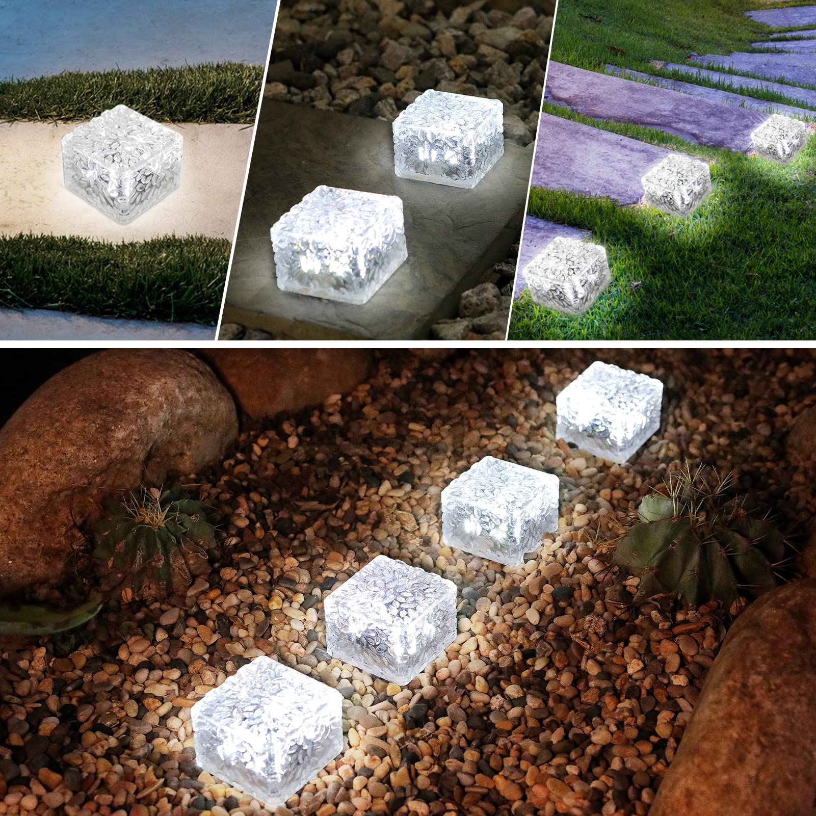 Hoflyw Solar Brick Lights - 6 Pack White Recessed Paver For Garden, Pathway & Patio Decor