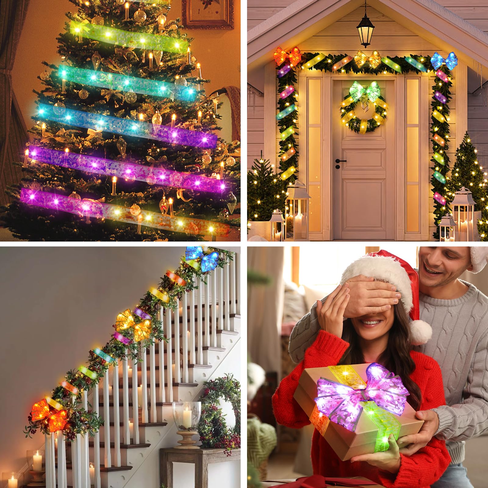 KPROE Christmas Tree Decorations, 64Ft 200 LED Christmas Tree 16- Color Changing Ribbon Lights with 8 Lighting Modes, Battery Op