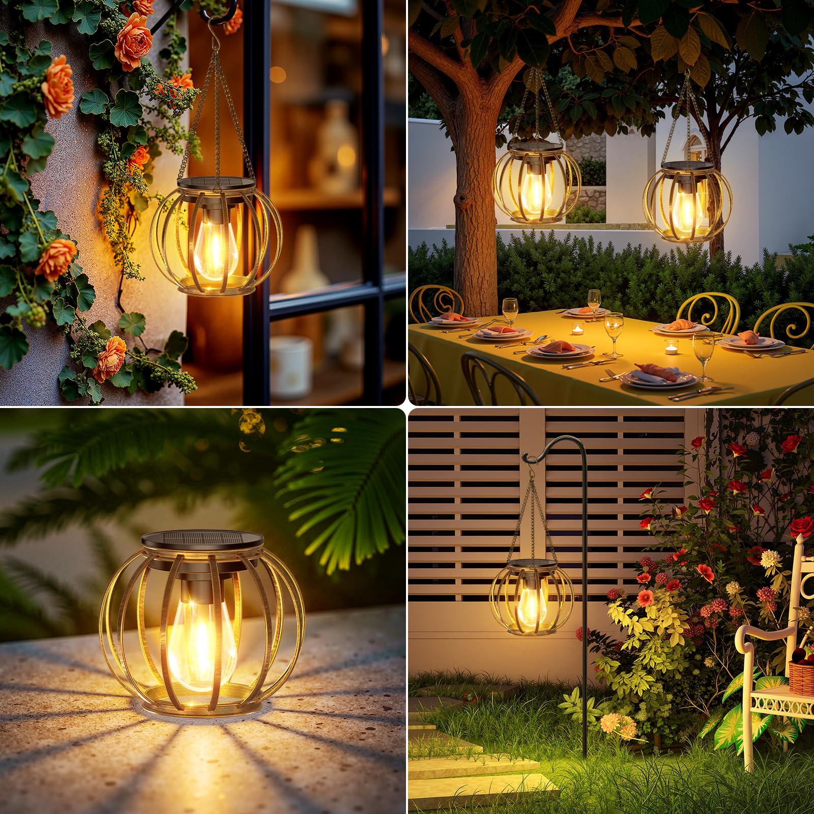 KOOPER Solar Lanterns Outdoor, Waterproof Bronze Metal, 2 Pack, Auto On/Off for Yard Patio Garden Decor, Model TLL005