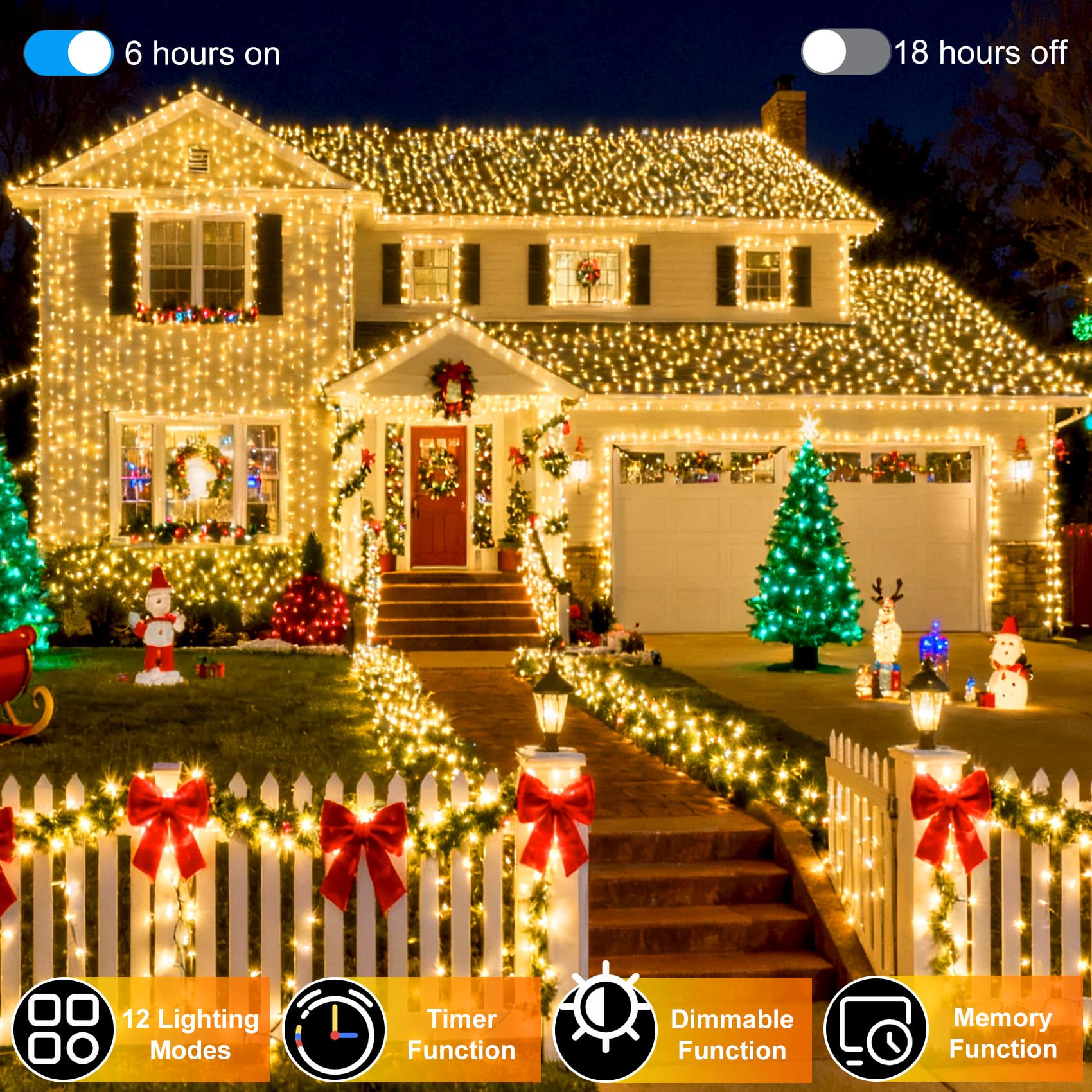 340 Led 90Ft Christmas String Lights Outdoor  12 Pro Modes And Timer Memory & Brightness  Plug In Outdoor Waterproof Clear Wire Twinkle Light For For Xmas Yard Tree Wedding Party Decor (Warm White)