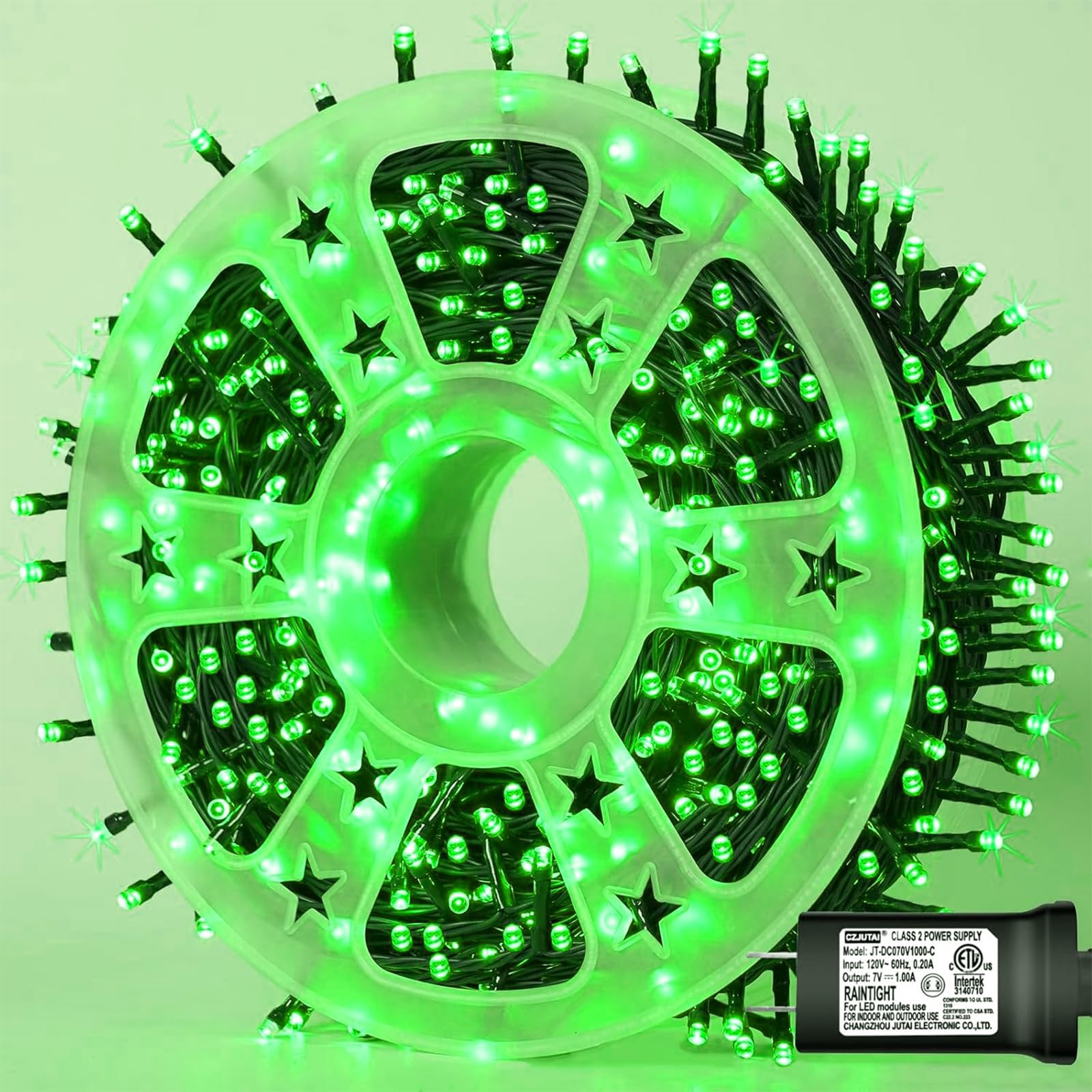 YEGUO 500 LED Green Christmas Lights, Waterproof Green Wire, 8 Modes, Indoor/Outdoor, Model JT-EL/FC300V0200-C