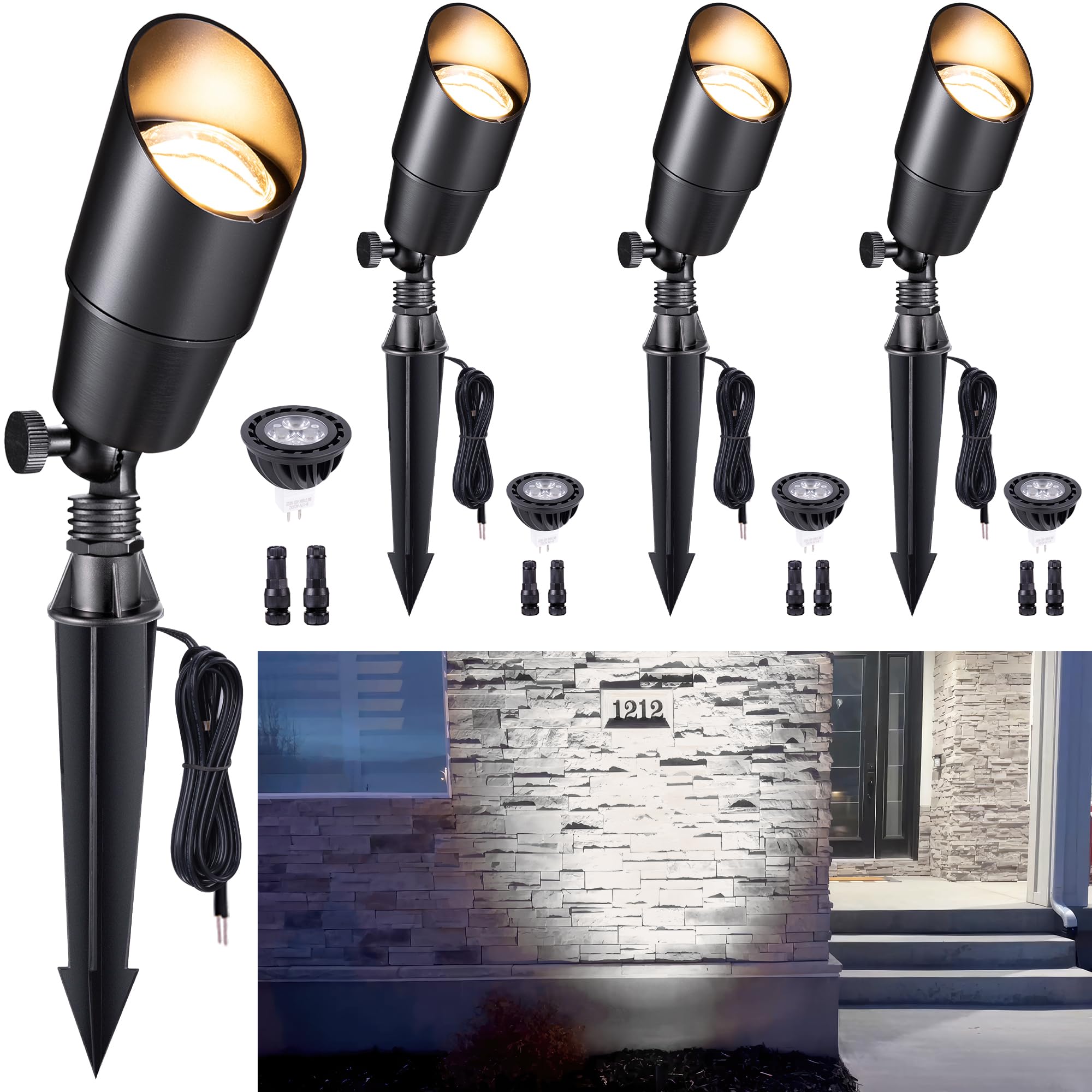 Gardenreet Brass Landscape Lighting - Black Outdoor Low Voltage Spotlights LED, 12V Wired Uplights, Waterproof Spot Lights for O