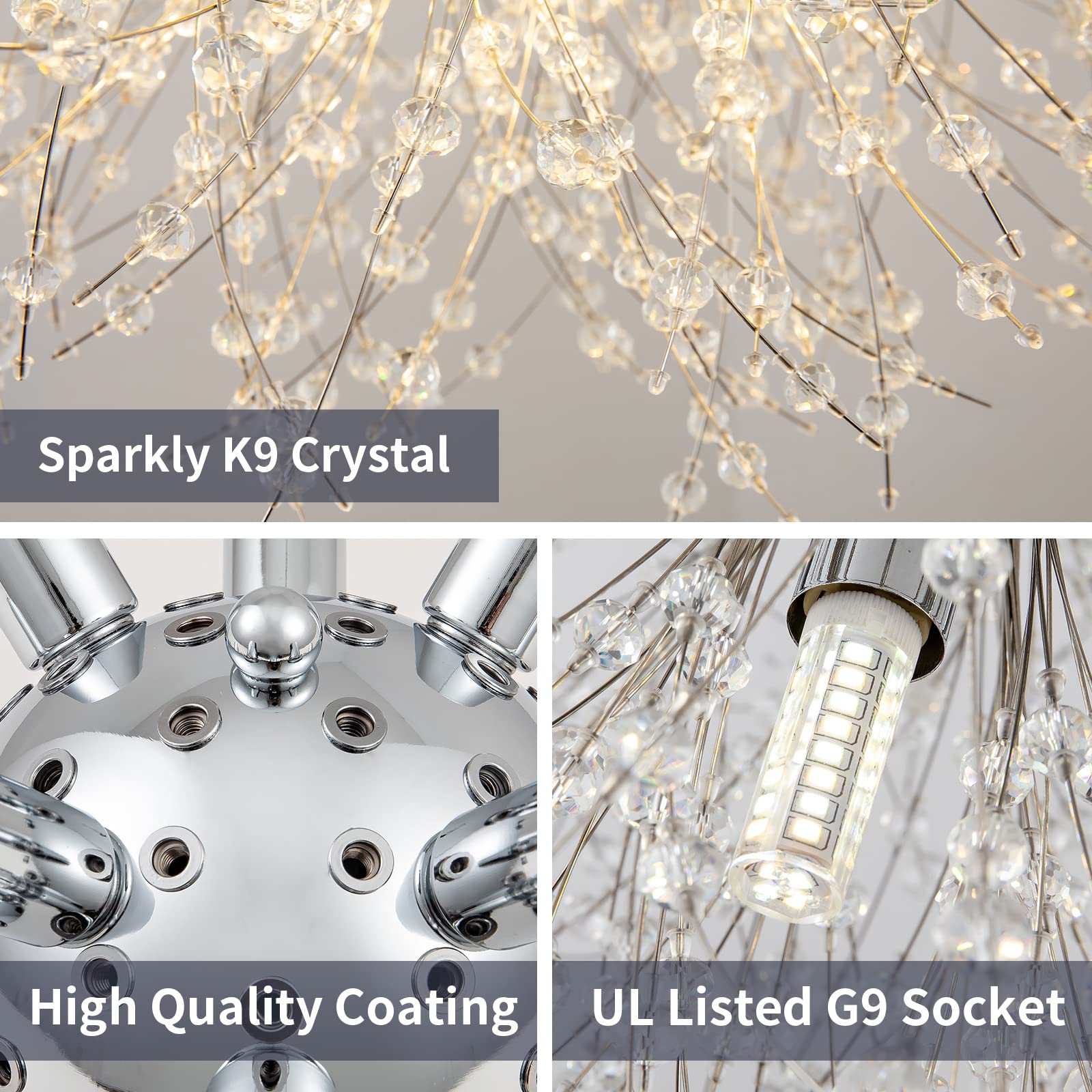 Tanlux Crystal Flush Mount Ceiling Light Fixtures, Modern Chrome Sputnik Firework Chandelier, 8-Light Close To Ceiling Lighting