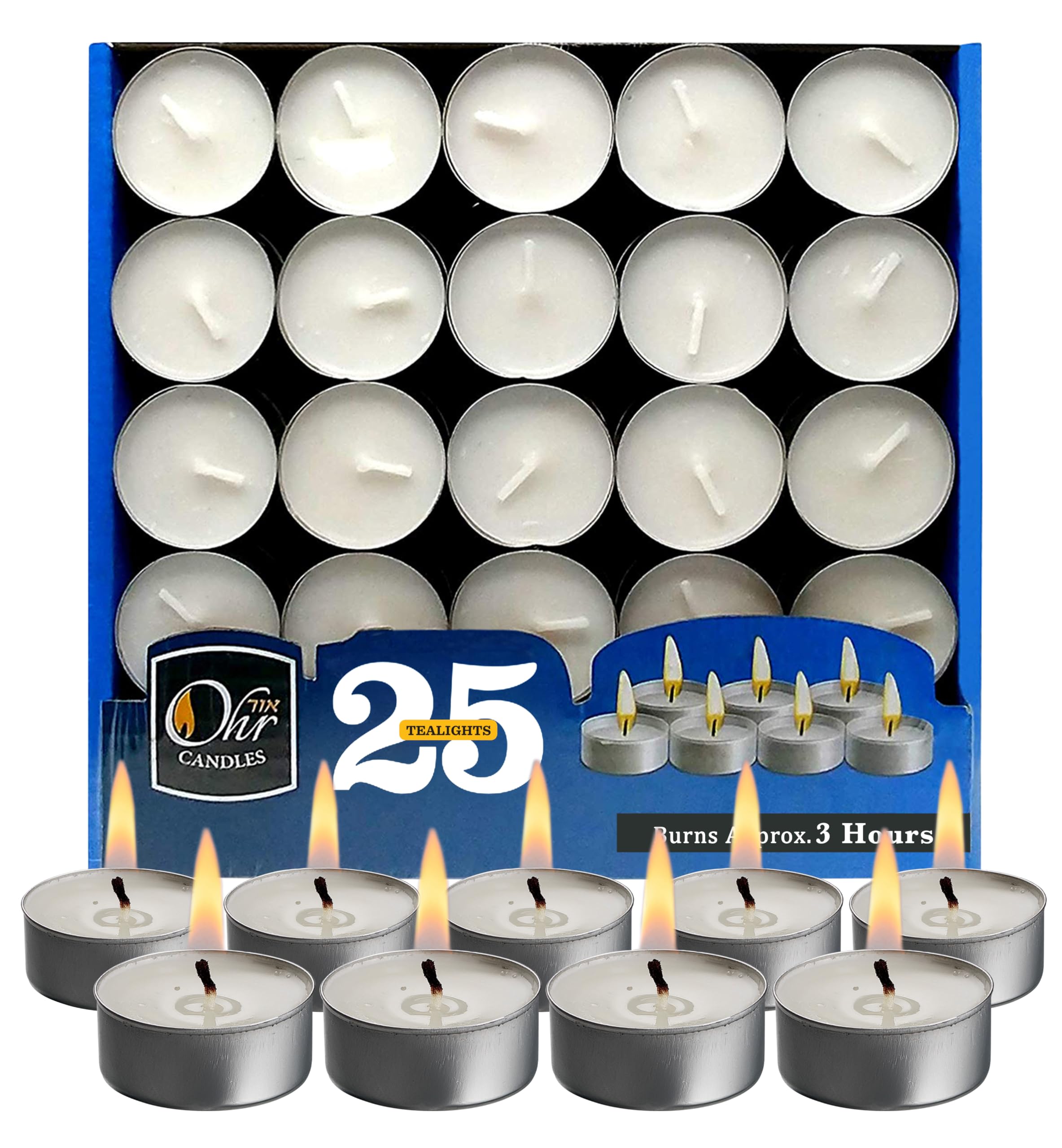 Ohr Candles Tealight Candles - 25 Pack Tea Lights Candles - White Tealights Unscented - 3 Hour Burn Time