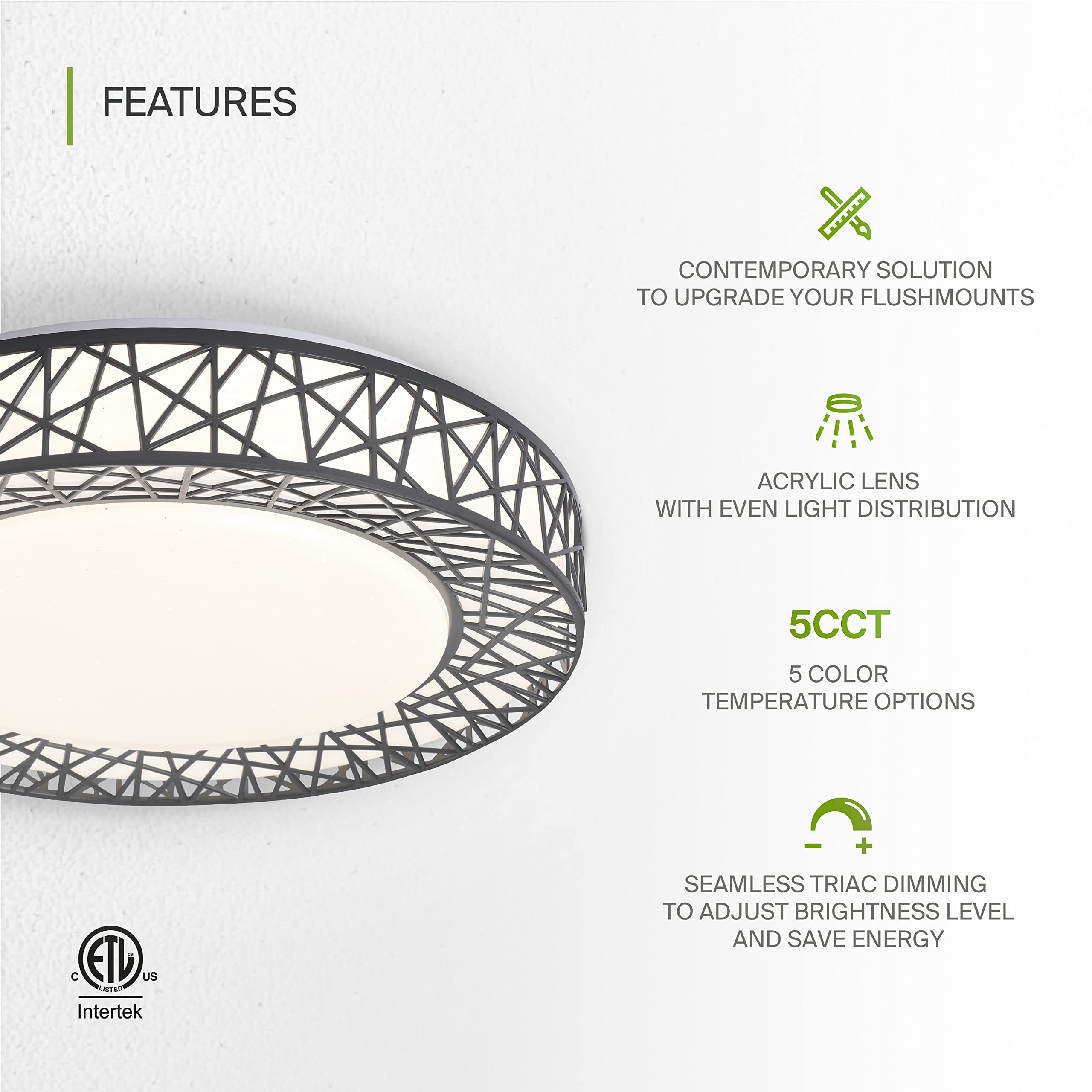 Asd 16 Inch Led Flush Mount Ceiling Light - Black Modern Ceiling Light Fixture 28W 1576Lm, 2700-5000K Adjustable Dimmable Ceilin