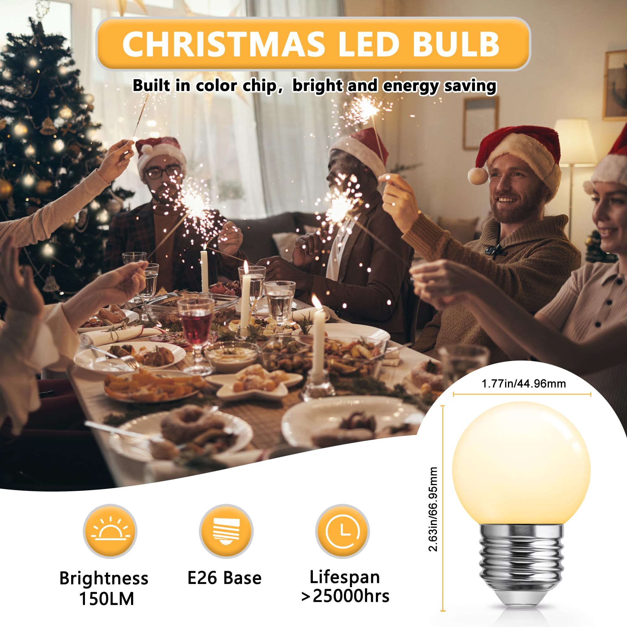 Flaspar G14 LED Globe Light Bulb, 1W Warm White 3000K, E26 Base, 15W Equivalent, 6 Pack