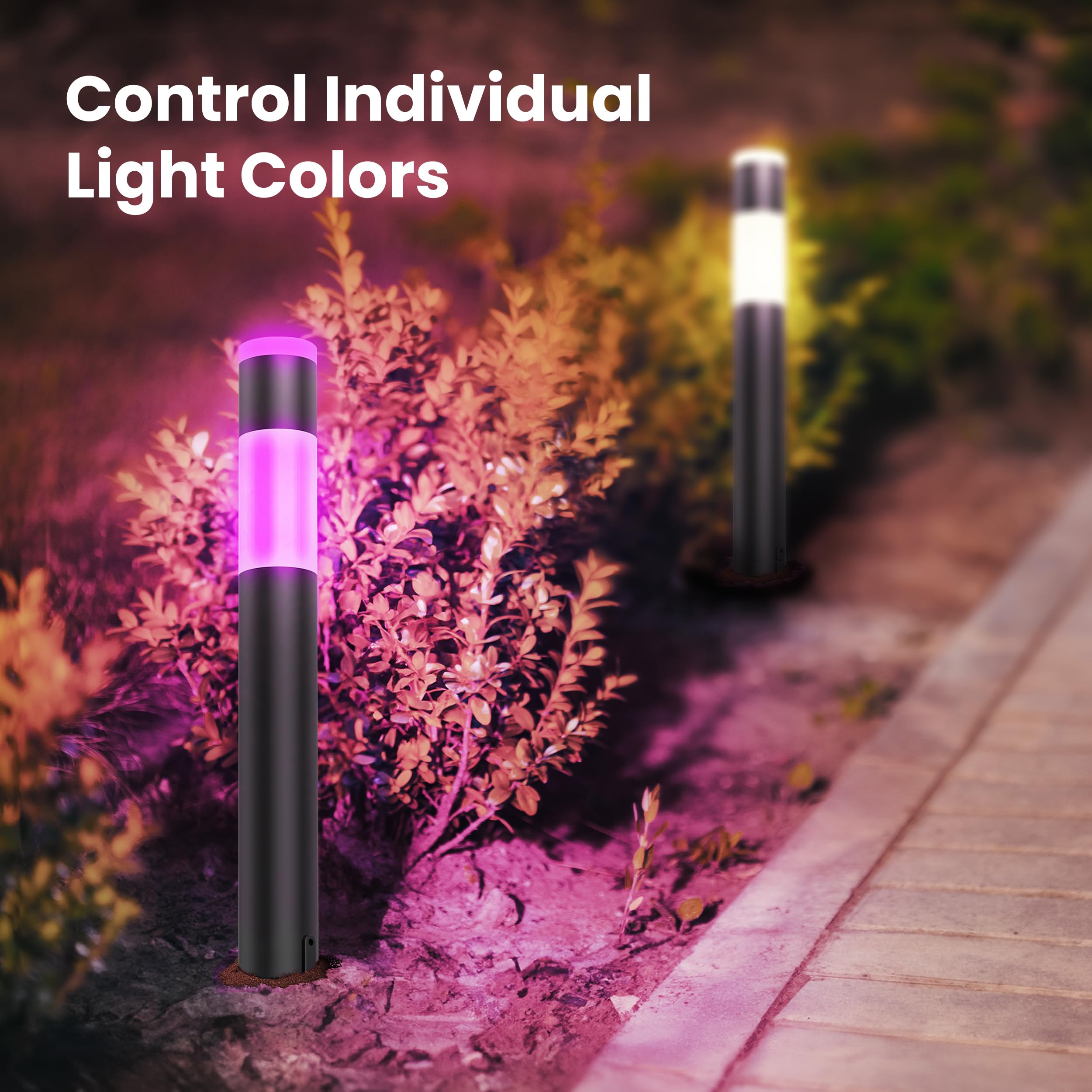 Feit Electric Smart Color Changing Outdoor Bollard Path Lights, 200 Lumens, 4-Pack, Black, Compatible with Alexa & Google Home